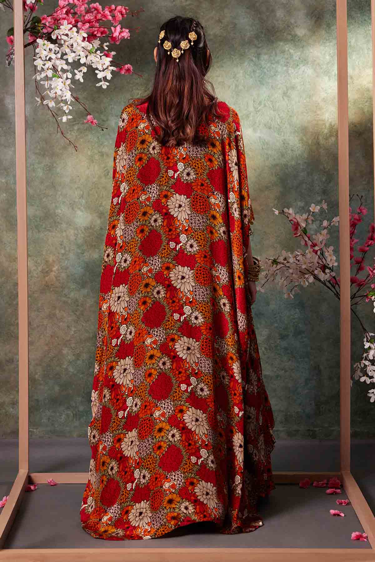 Orange Floral Printed Skirt Set