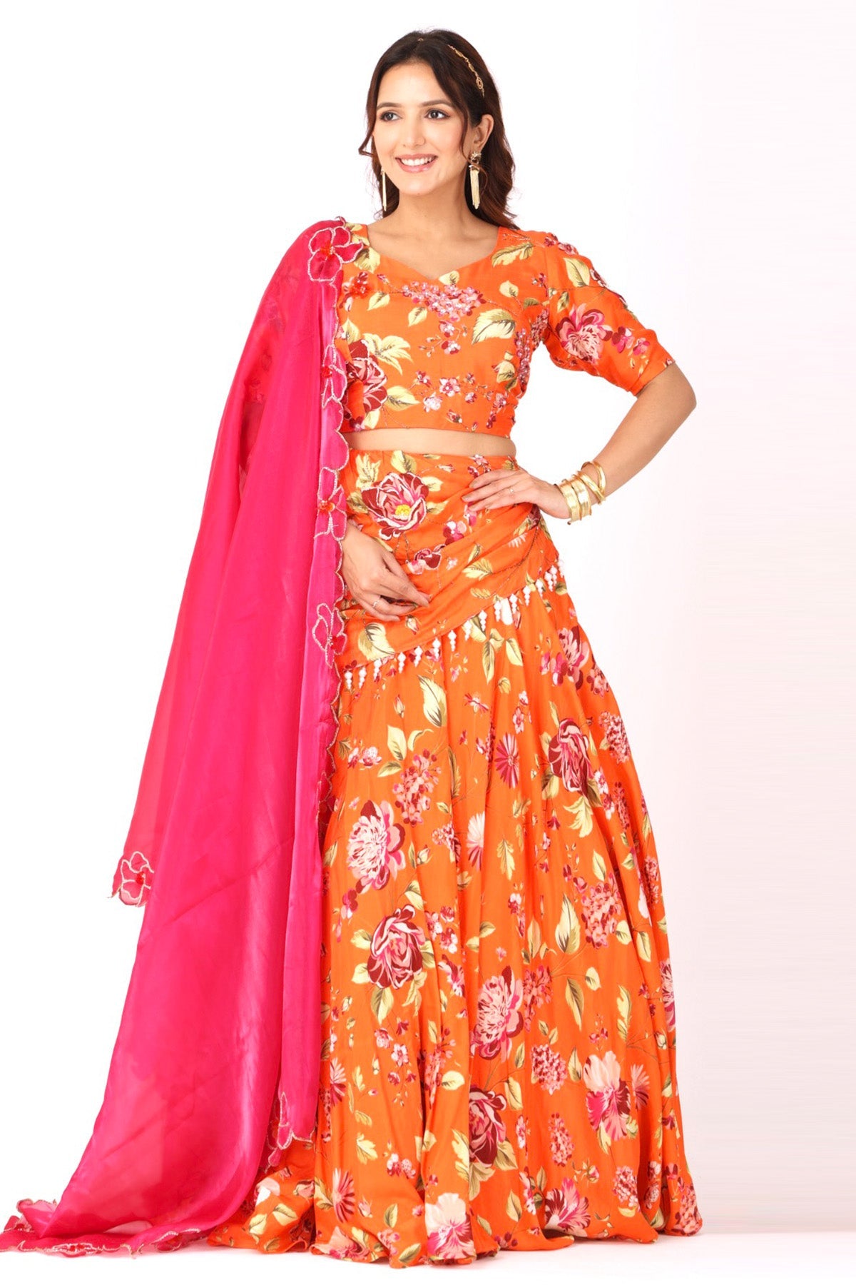 Buy Orange & Fuchsia Lehenga Set for women by Namita Sharma Designer online available at scrollnshops