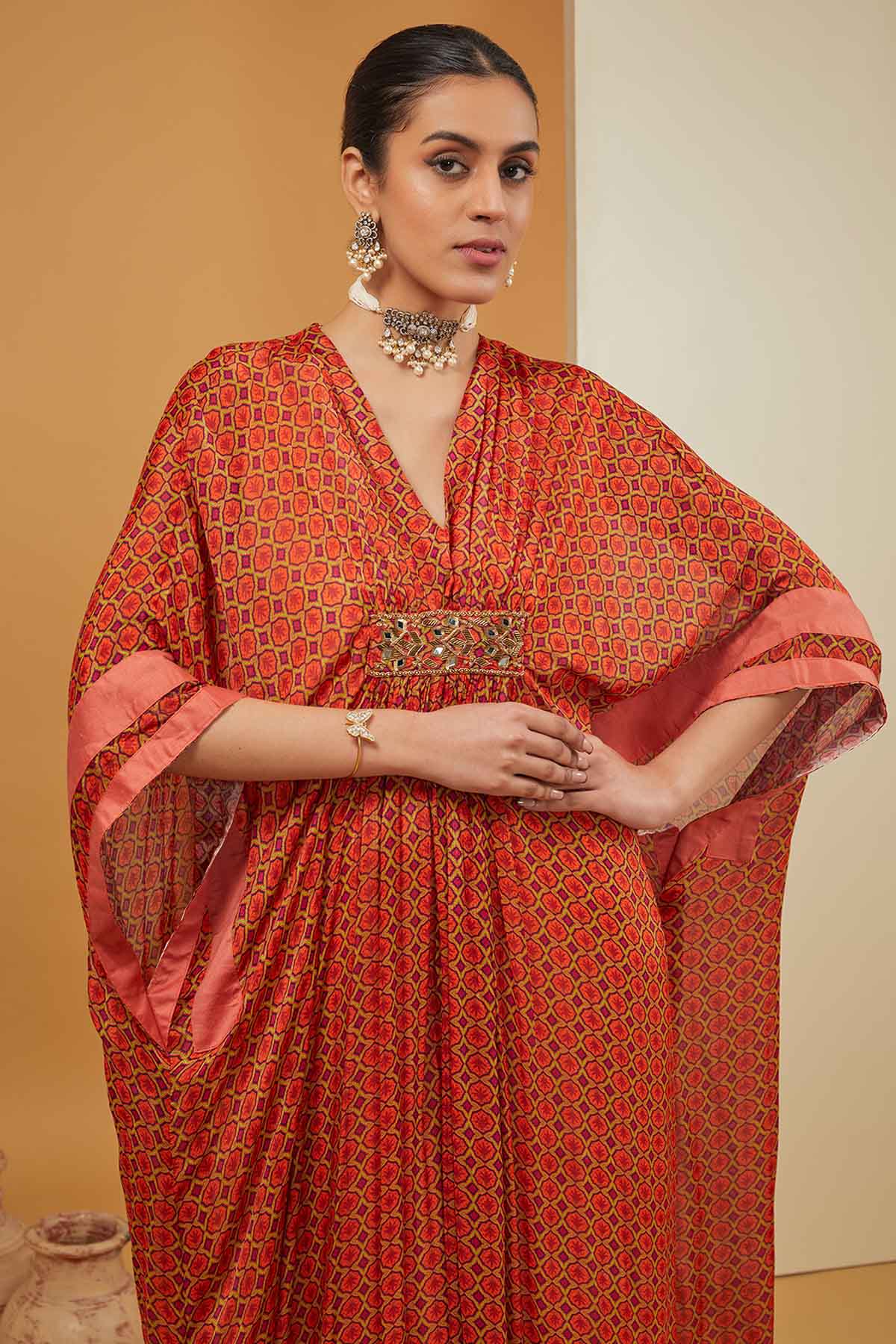 Orange Geometric Print Kaftan