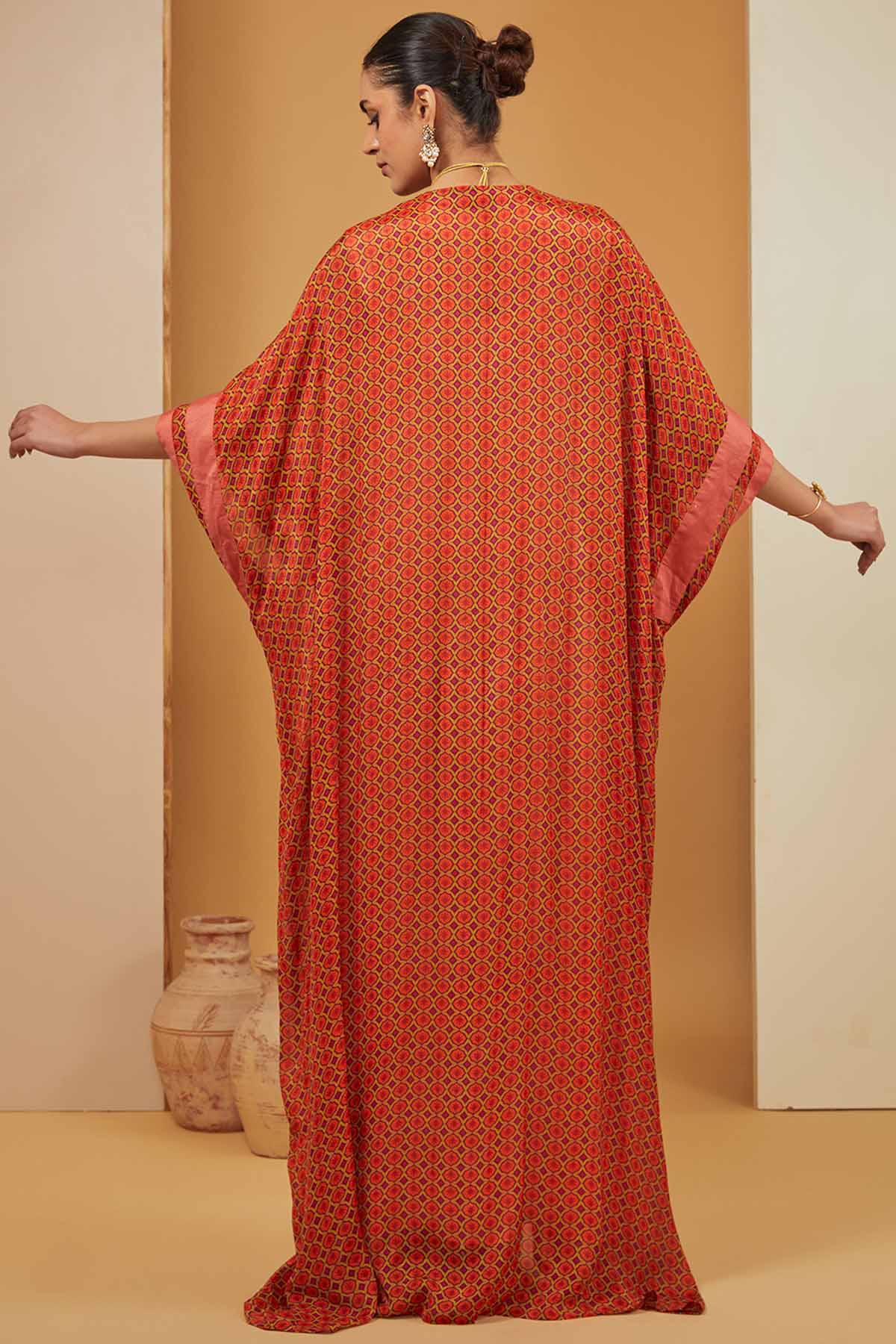 Orange Geometric Print Kaftan