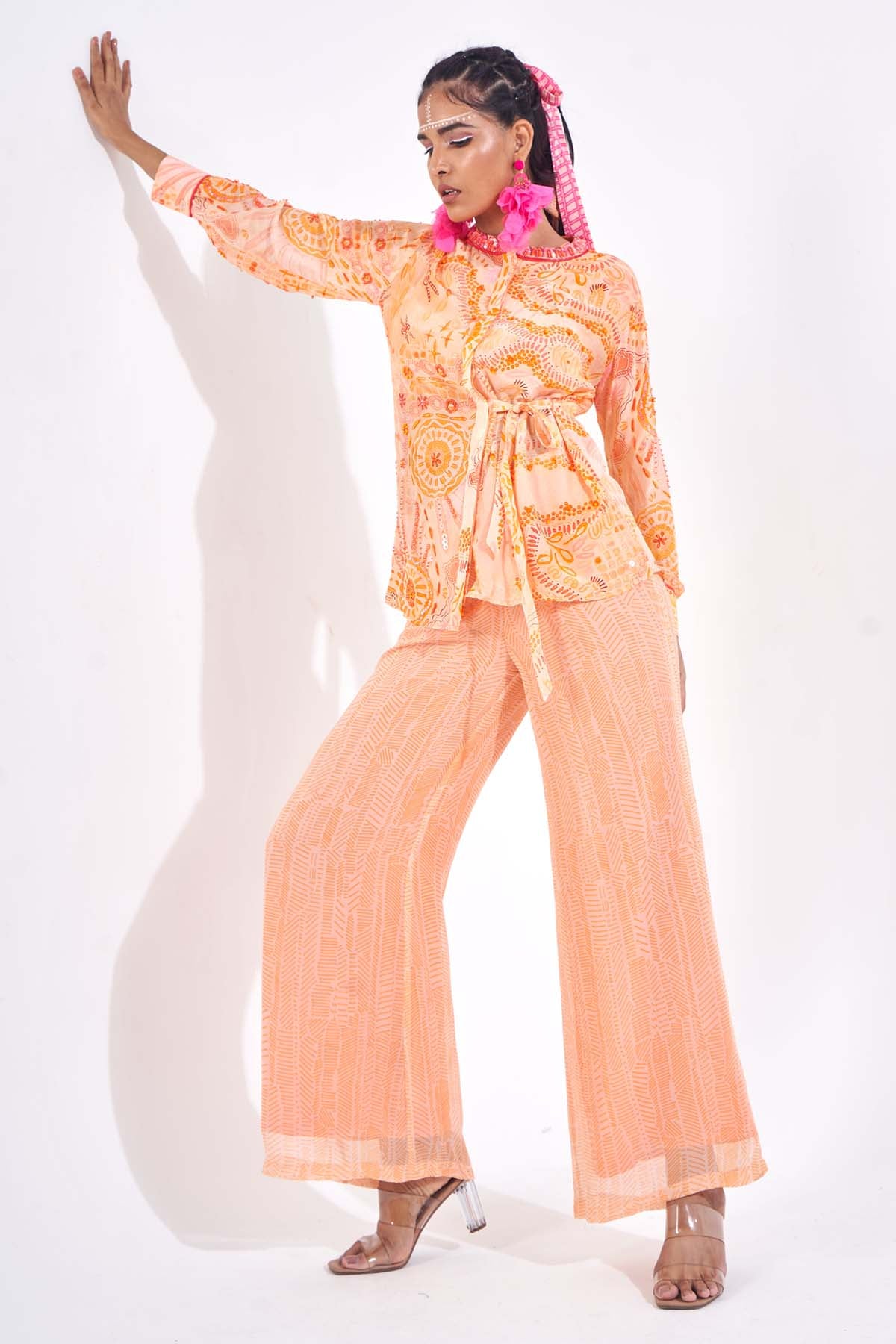 Orange Georgette Printed Pants