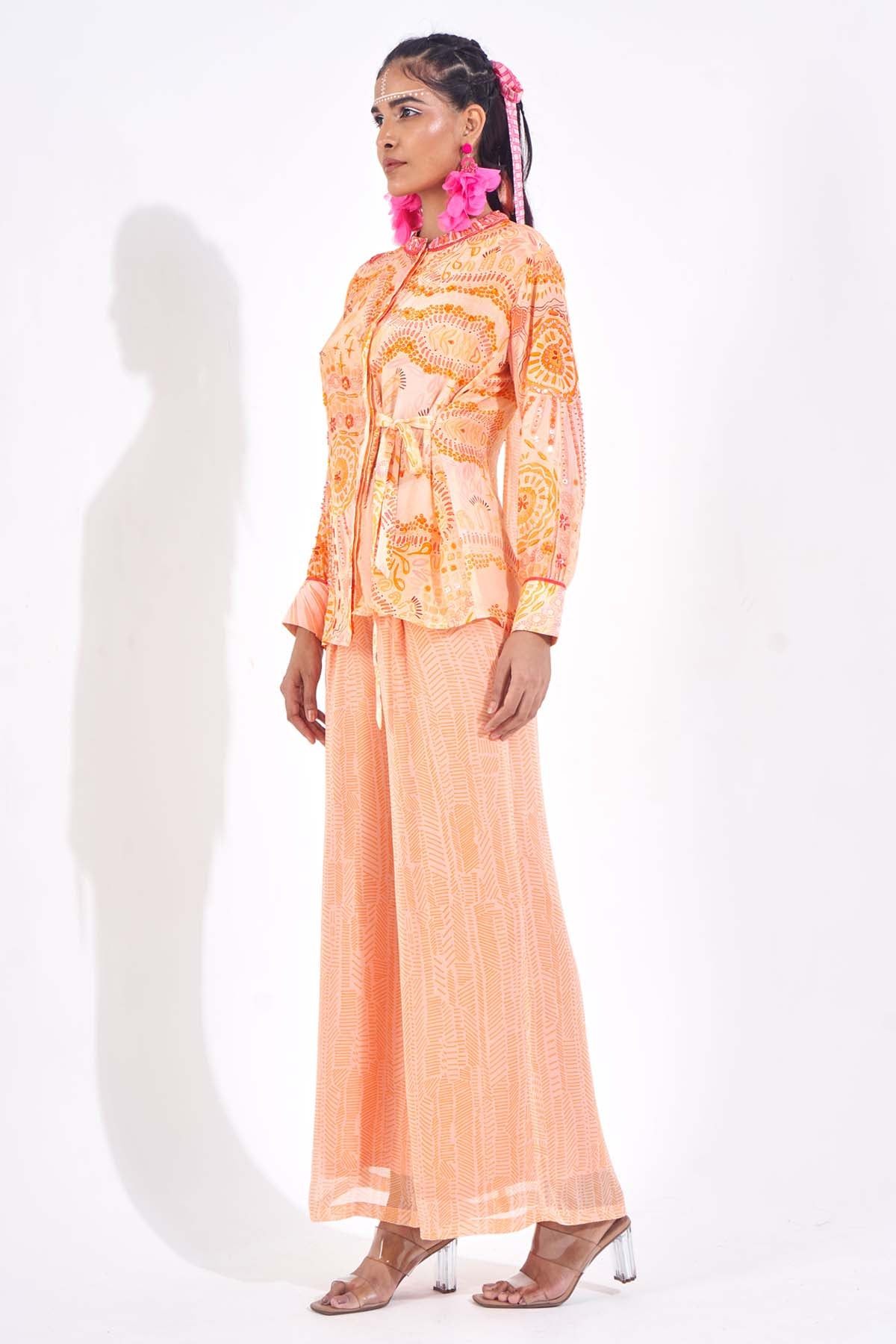 Orange Georgette Printed Pants