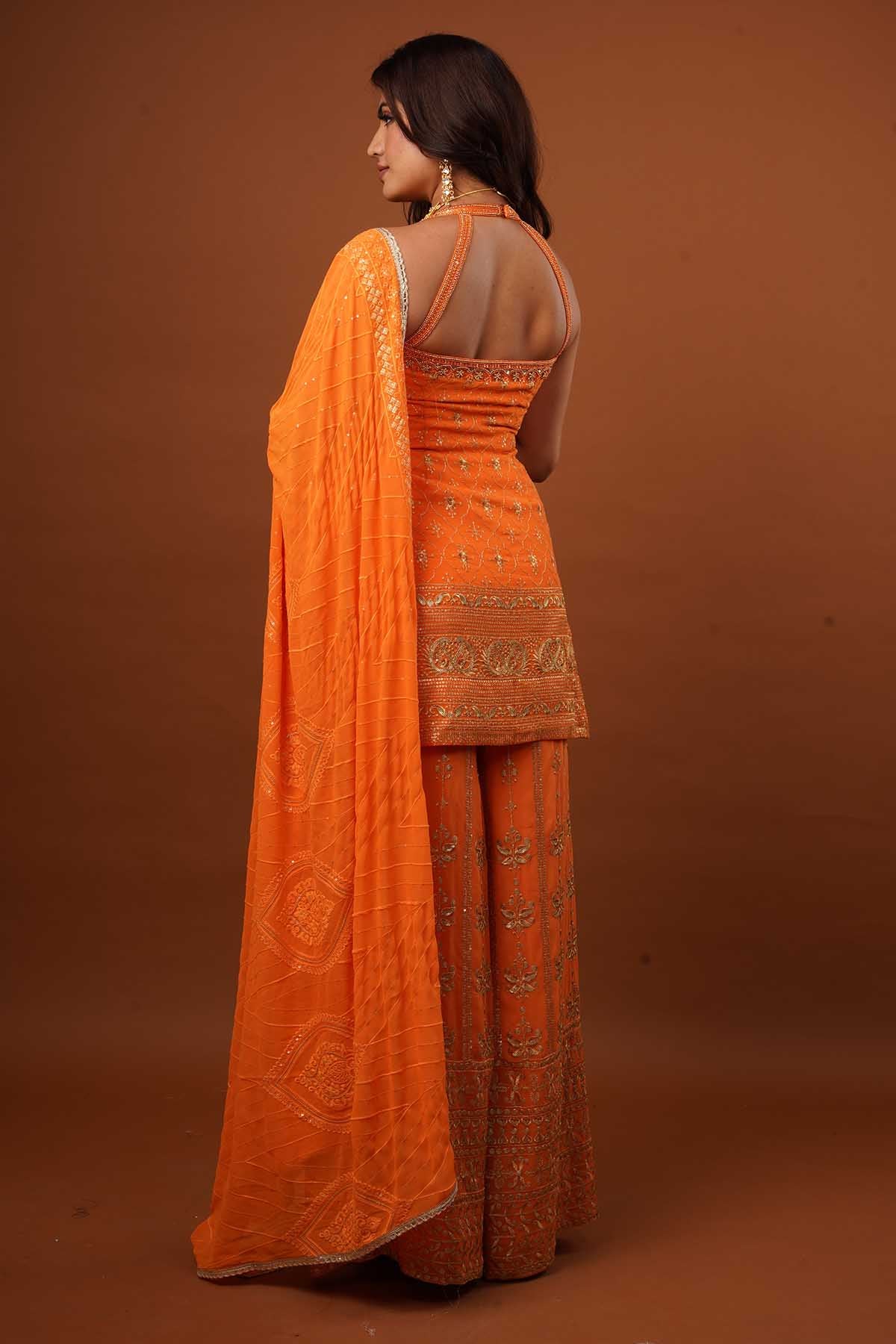 Orange Georgette Sharara Set