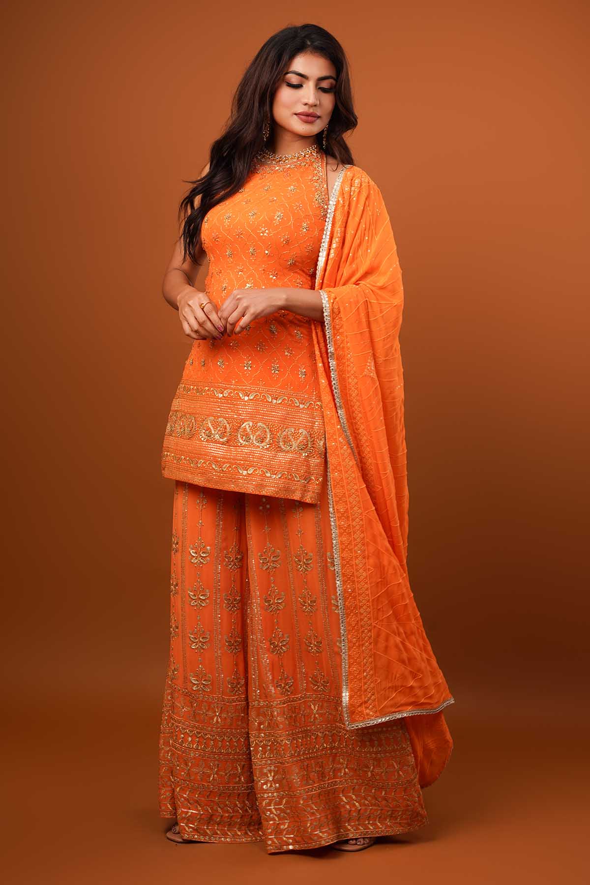 Orange Georgette Sharara Set