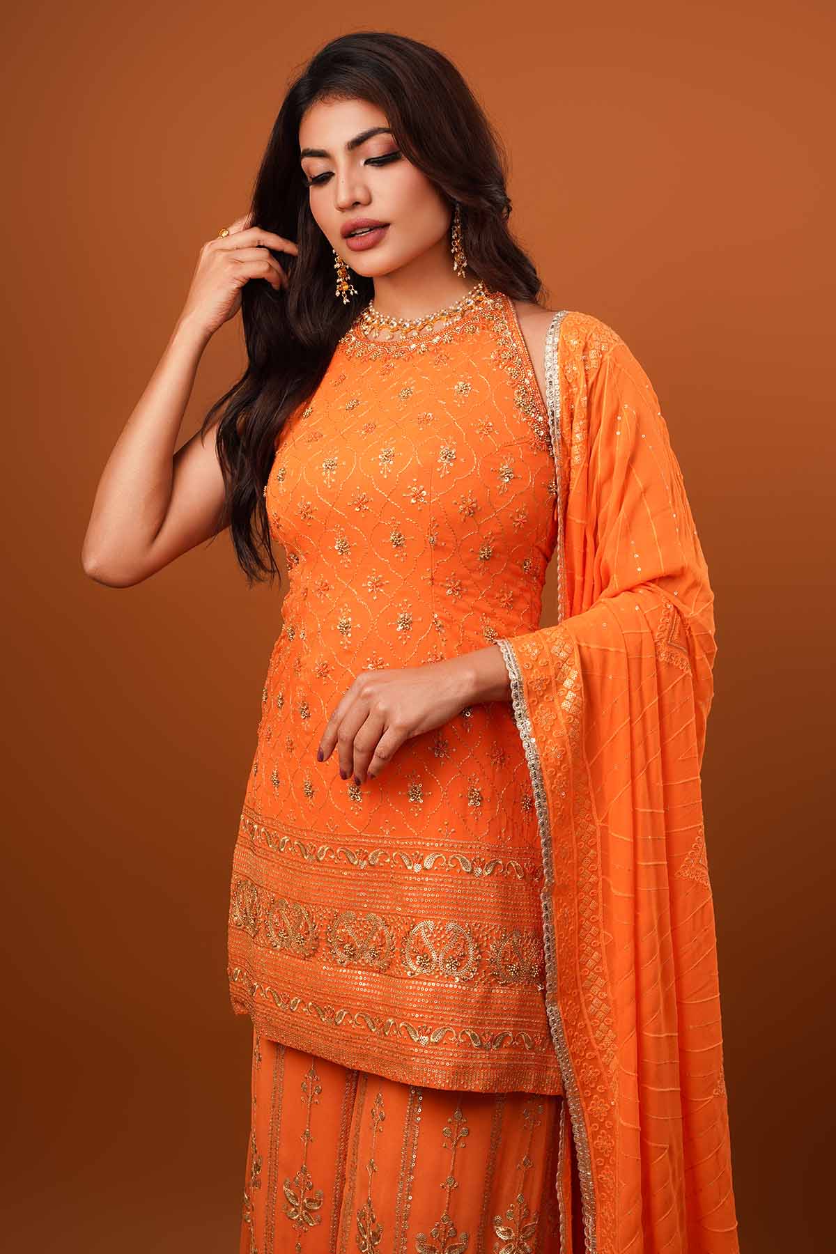 Orange Georgette Sharara Set