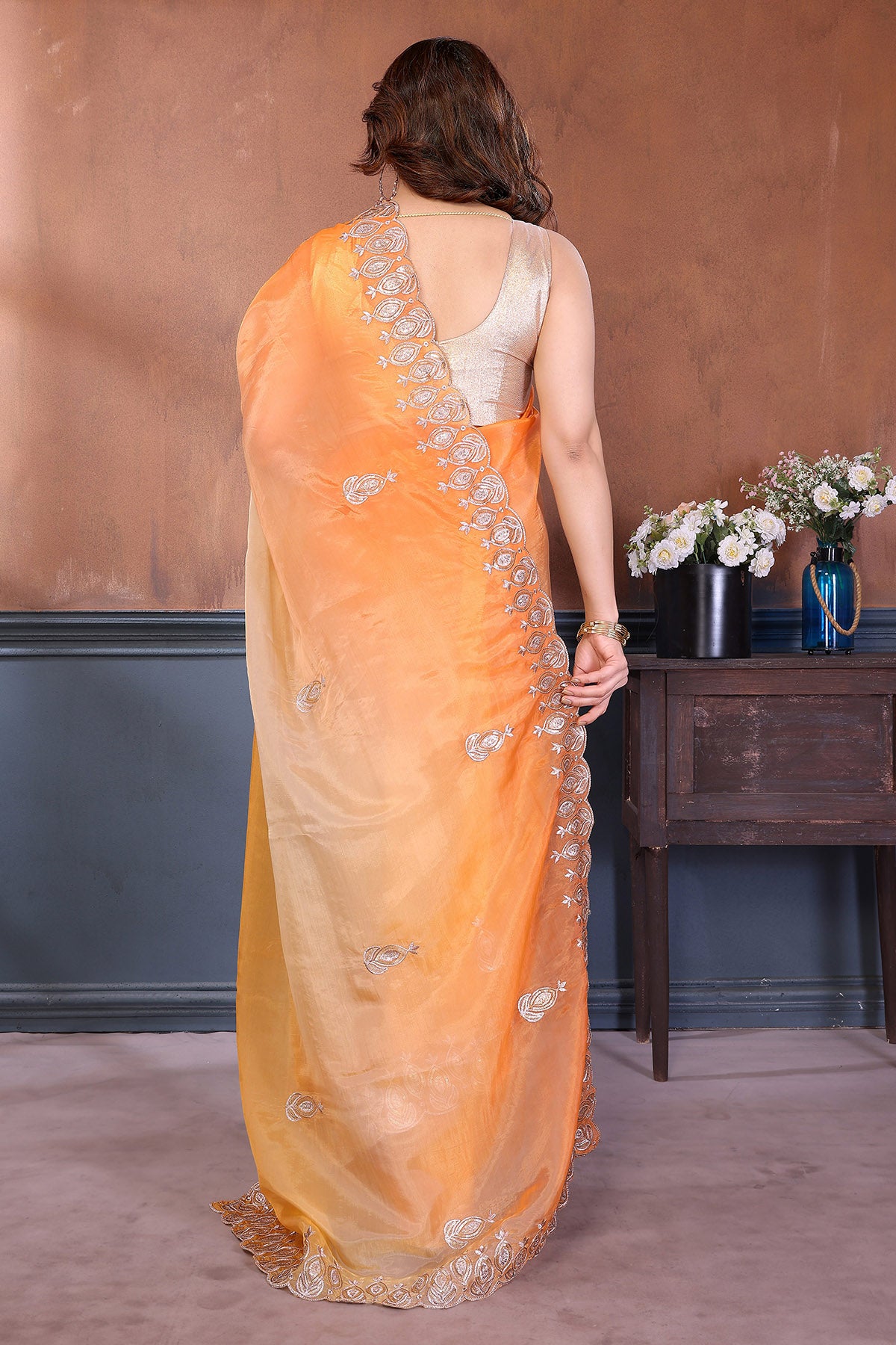 Orange Gold Crush Gota Saree