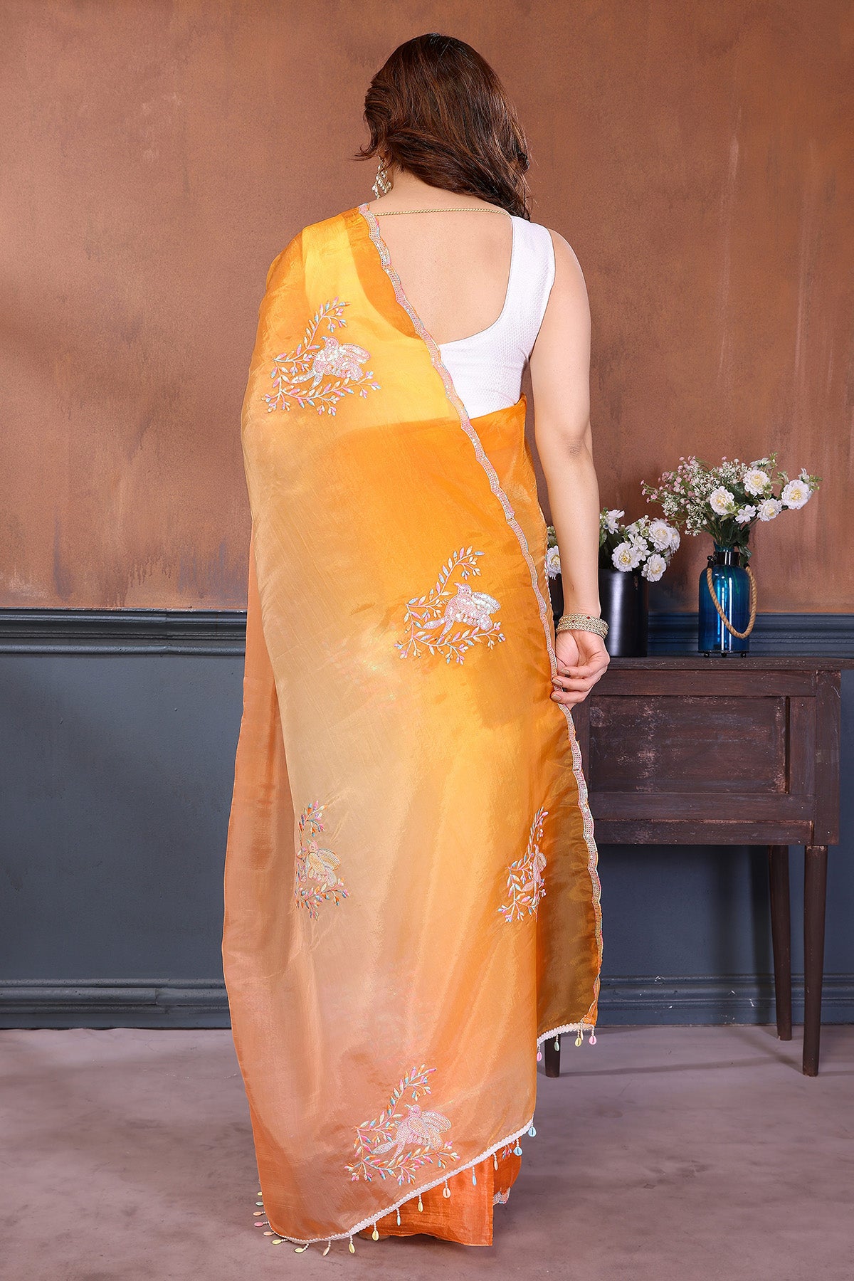 Orange Gold Crush Roto Saree