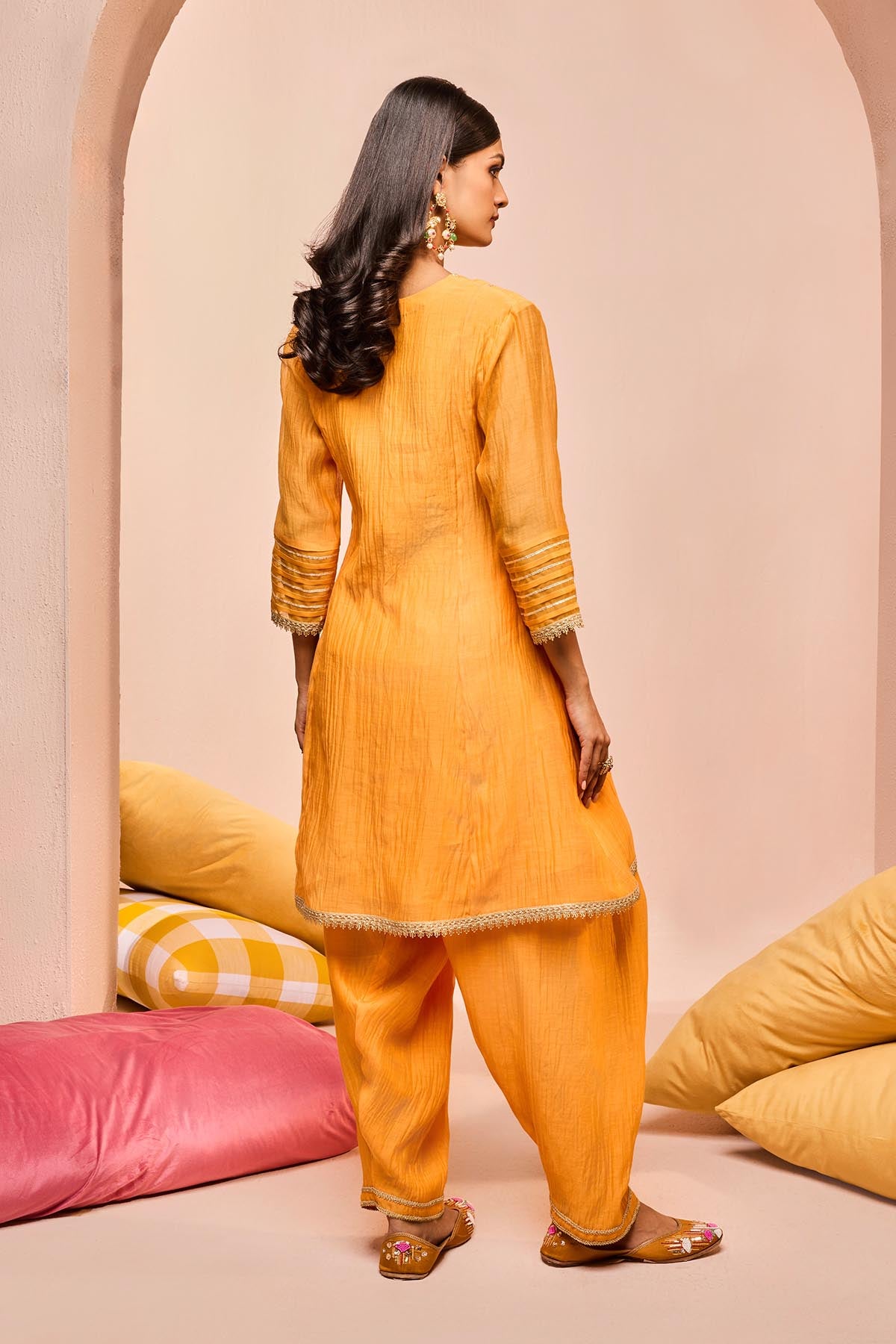 Orange Gota Work Short Kurta Set