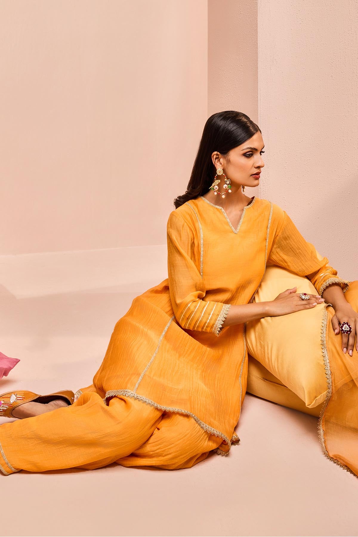 Orange Gota Work Short Kurta Set