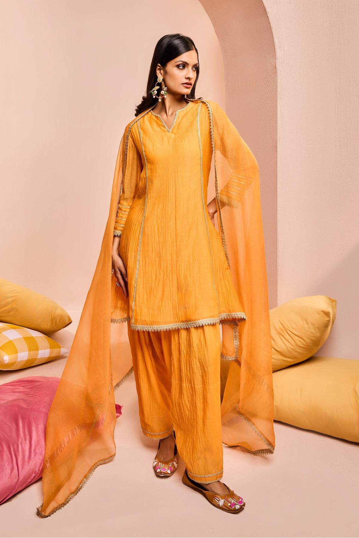 Buy Orange Gota Work Short Kurta Set by Dohr India for women online at ScrollnShops