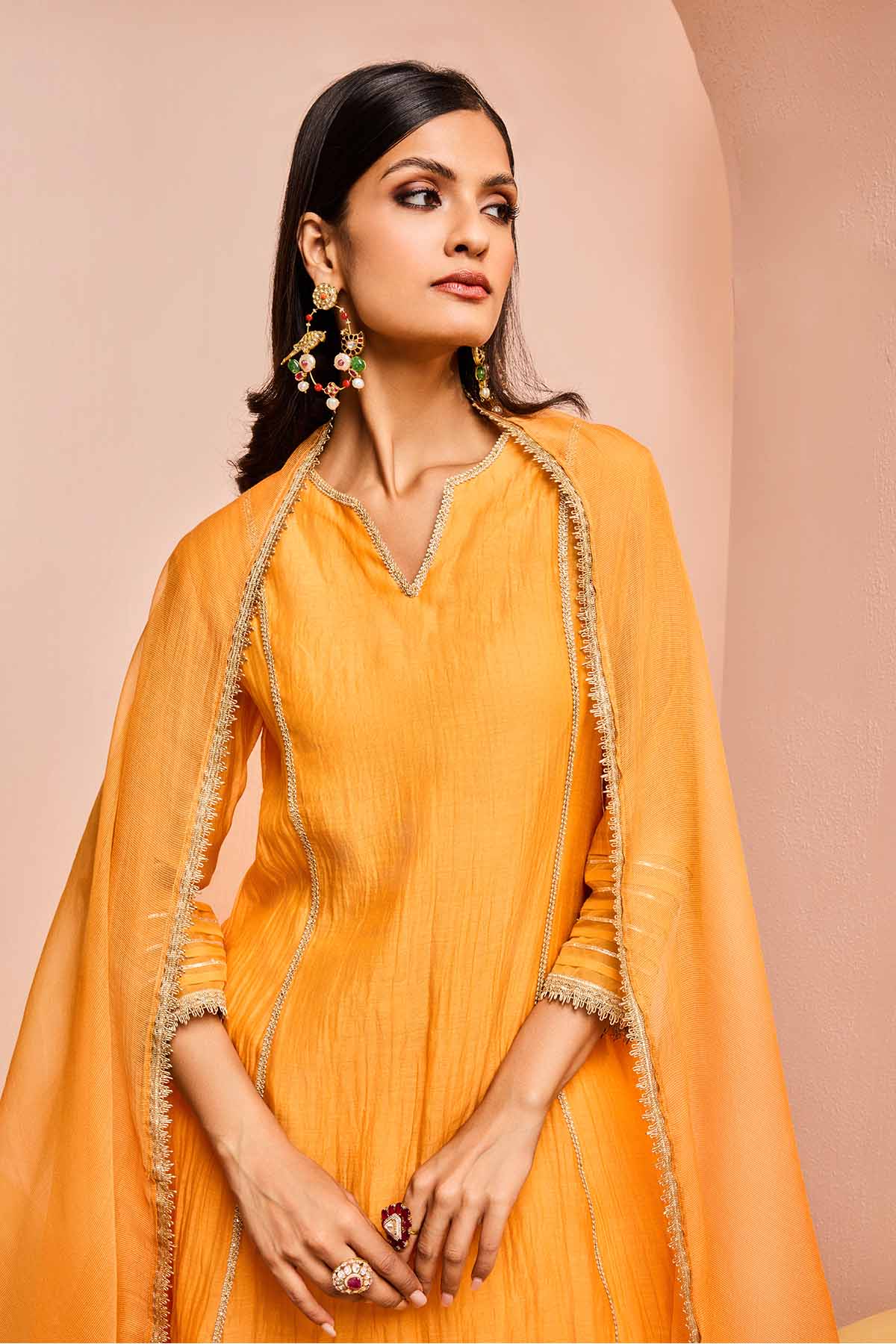 Orange Gota Work Short Kurta Set
