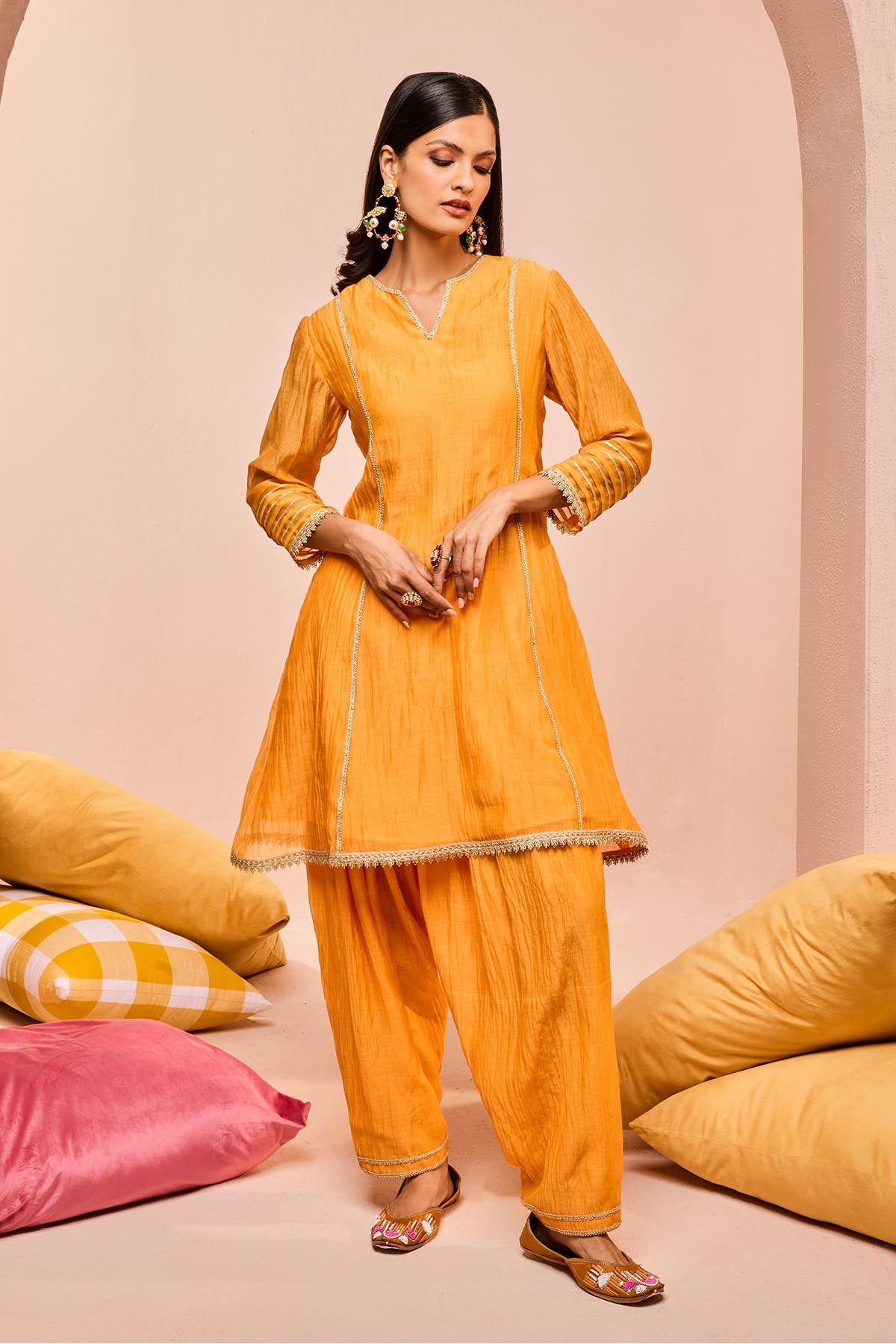 Orange Gota Work Short Kurta Set