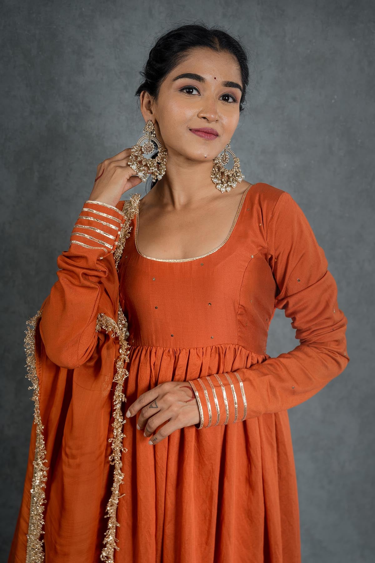 Orange Gotawork Anarkali Set