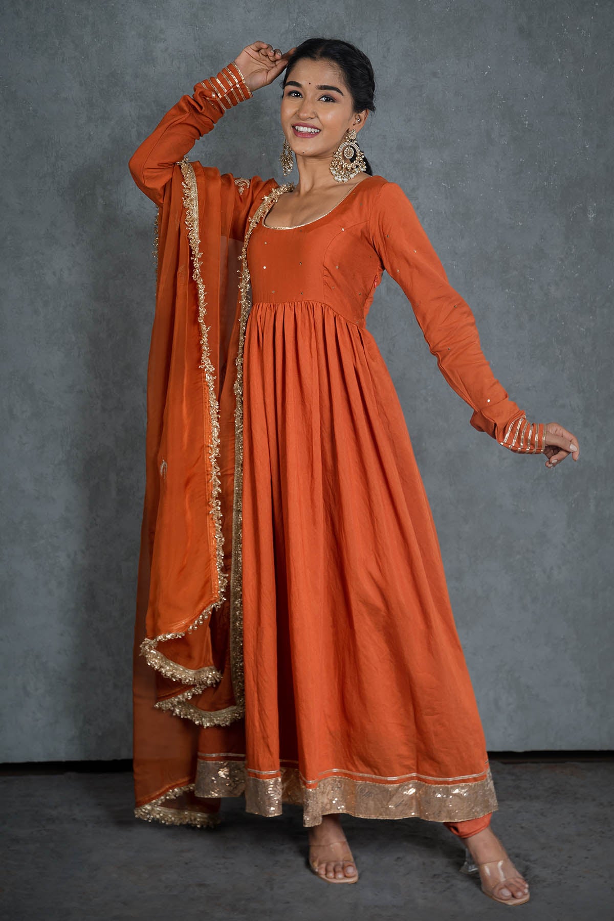 Orange Gotawork Anarkali Set