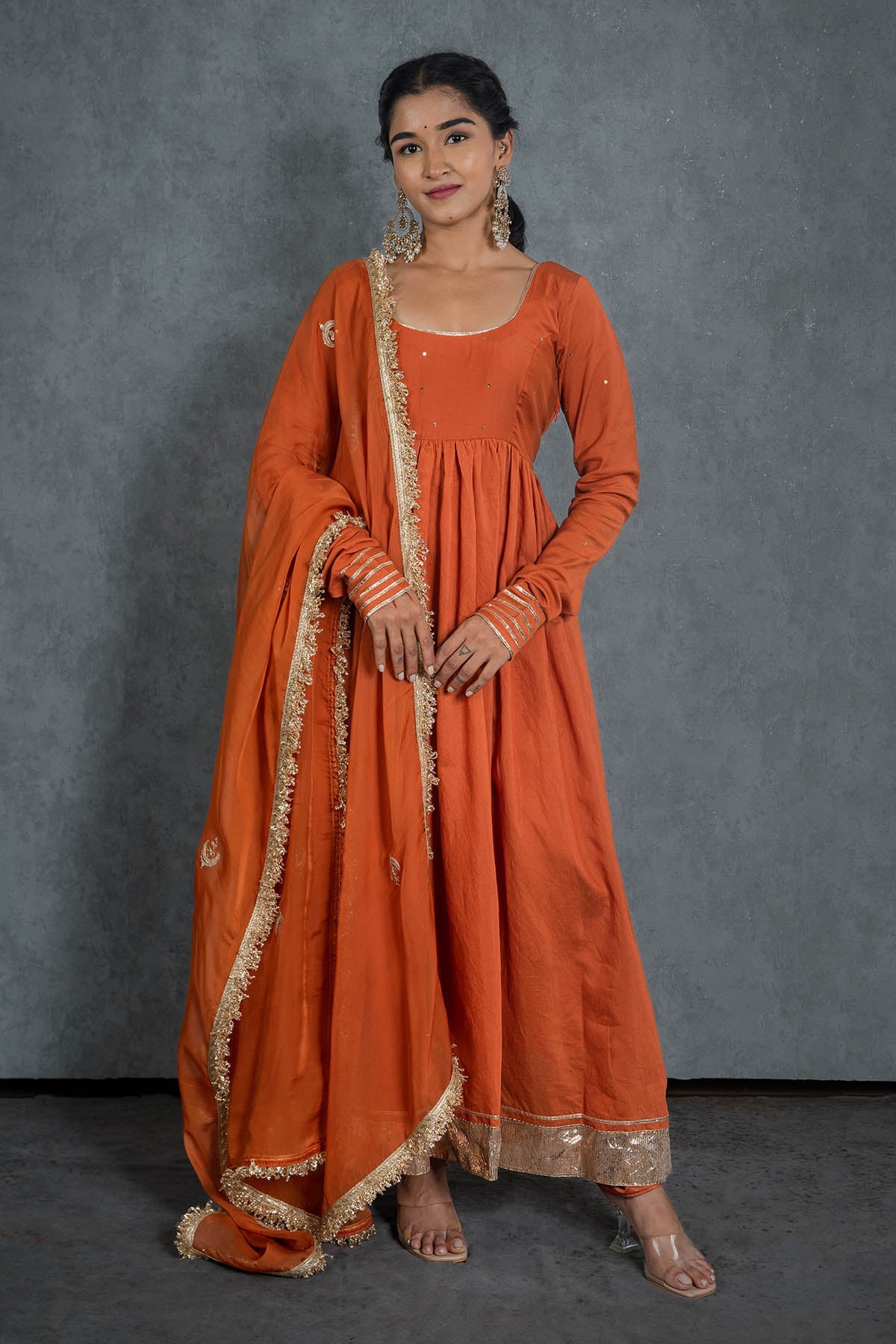 Buy Orange Gotawork Anarkali Set by Shop Gulmohar for women online at ScrollnShops