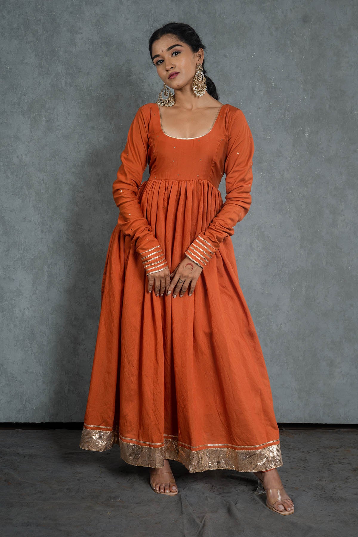 Orange Gotawork Anarkali Set
