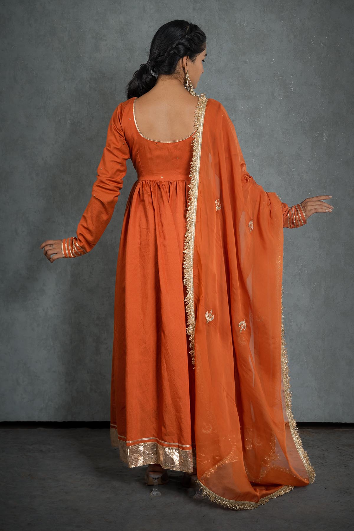 Orange Gotawork Anarkali Set