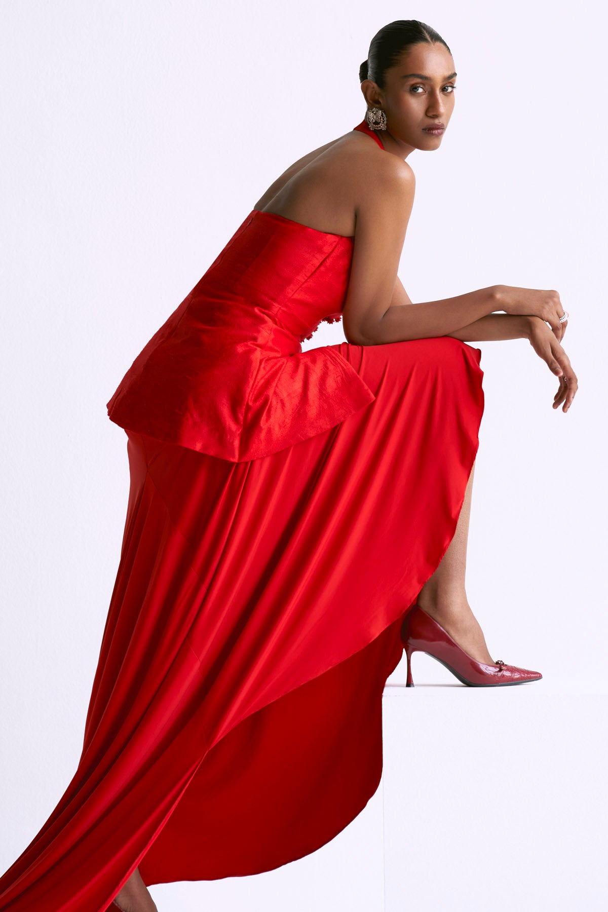 Orange Halter Indo-Western Set