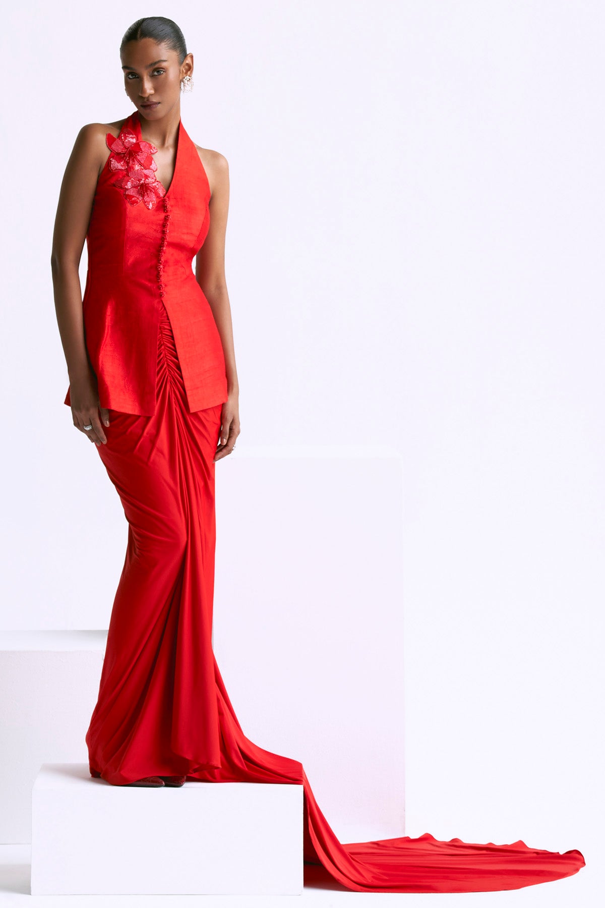 Orange Halter Indo-Western Set