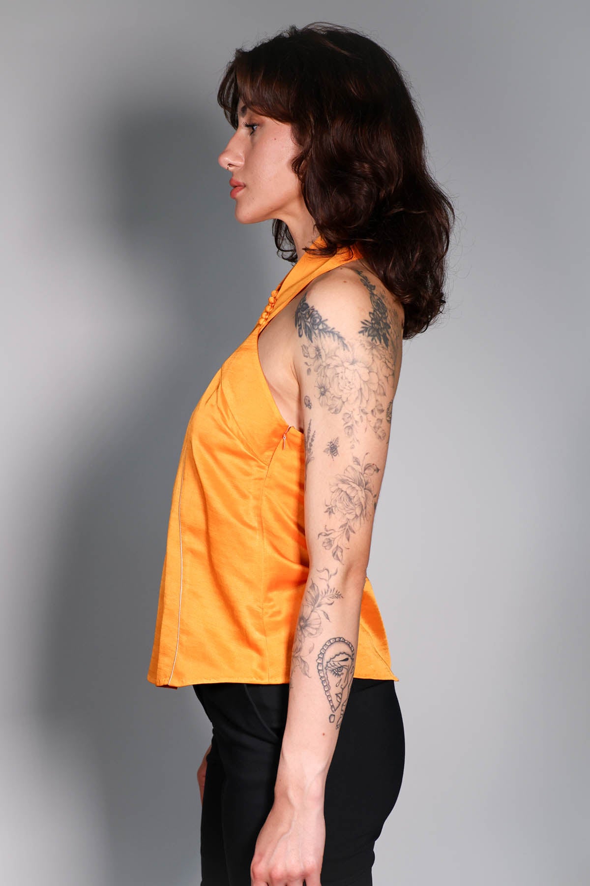 Orange Halter Neck Backless Top
