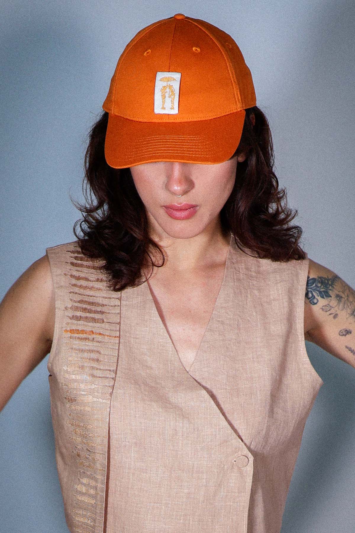 Orange Hand Embroidered Cap