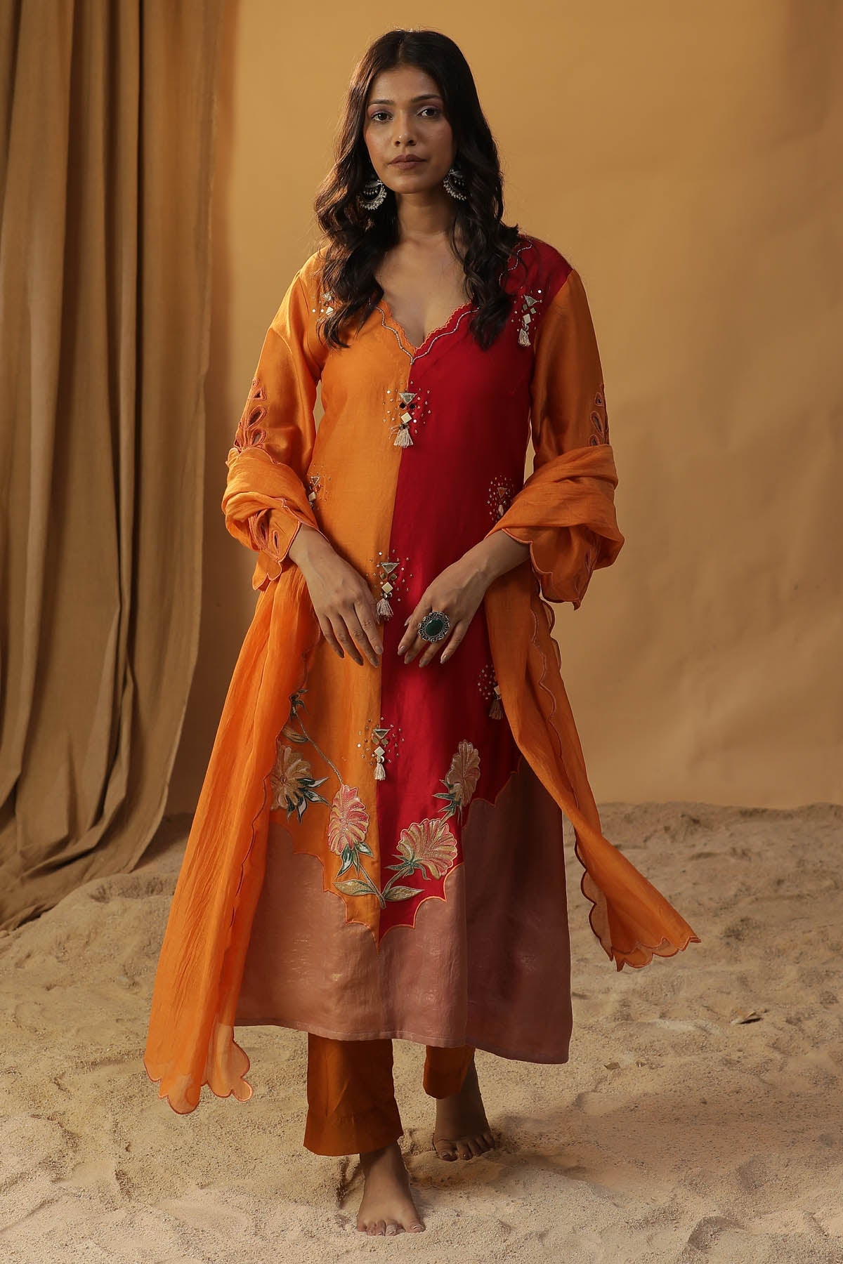 Arpita Sulakshana Orange Hand Painted Kurta Set for women online at ScrollnShops