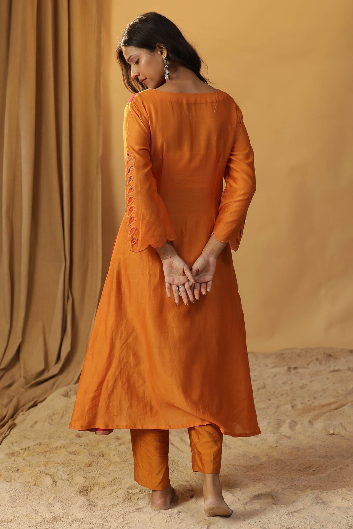 Orange Hand Painted Kurta Set