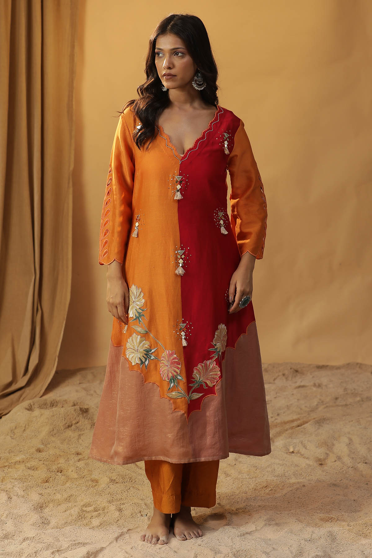 Orange Hand Painted Kurta Set