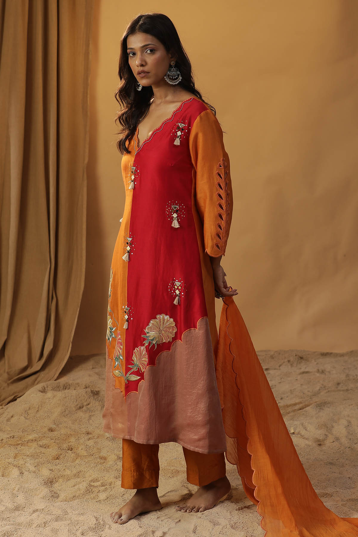 Orange Hand Painted Kurta Set