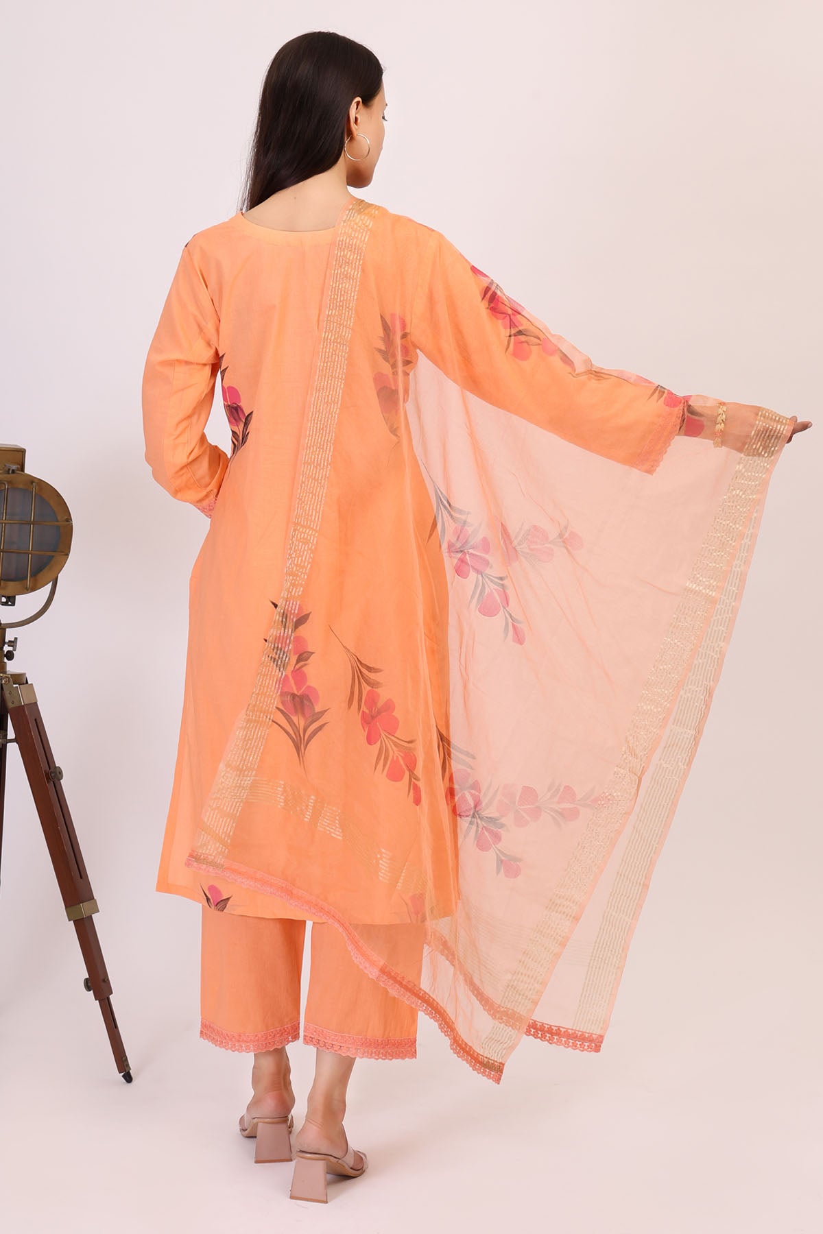 Hand Painted Orange Kurta Set