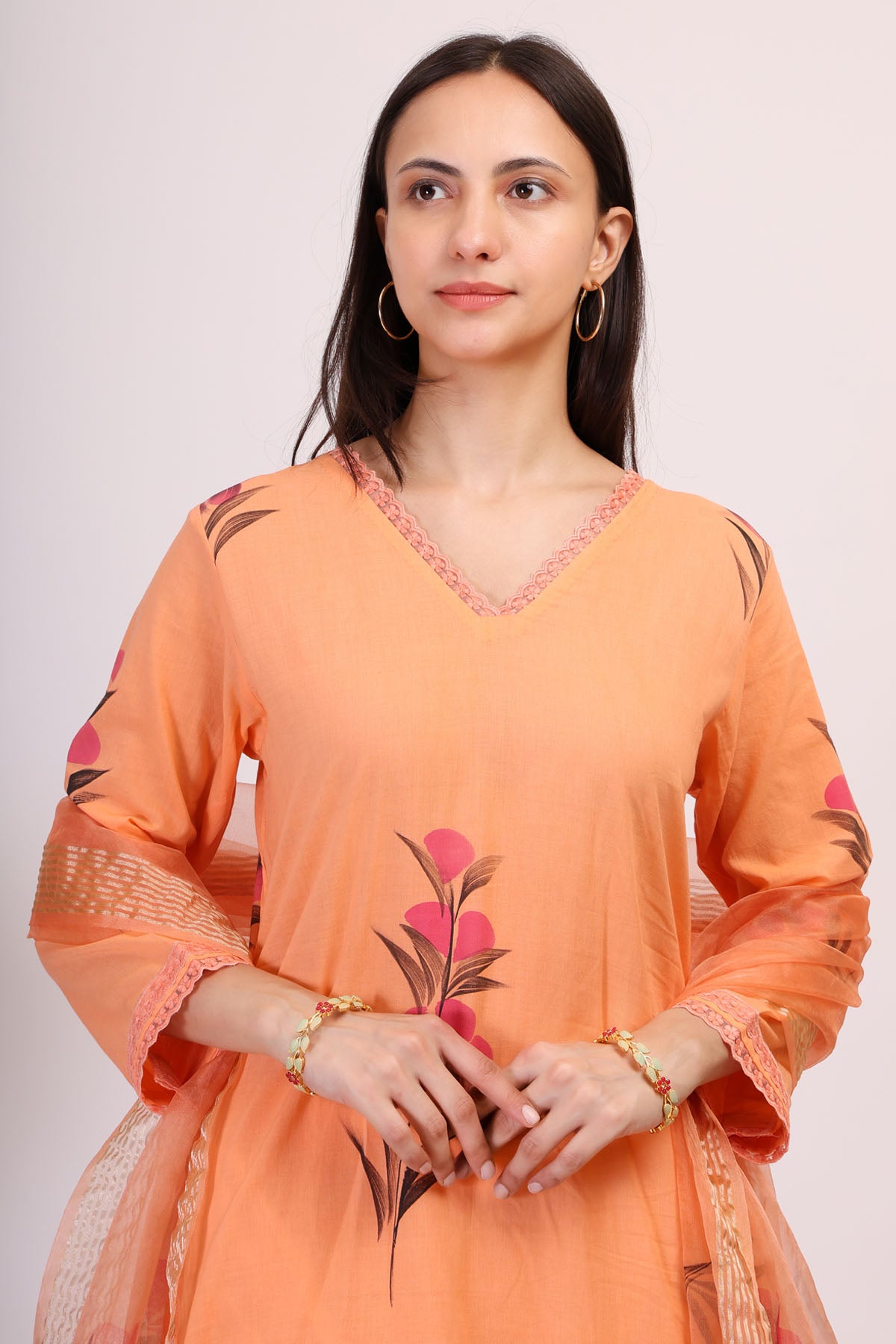 Hand Painted Orange Kurta Set