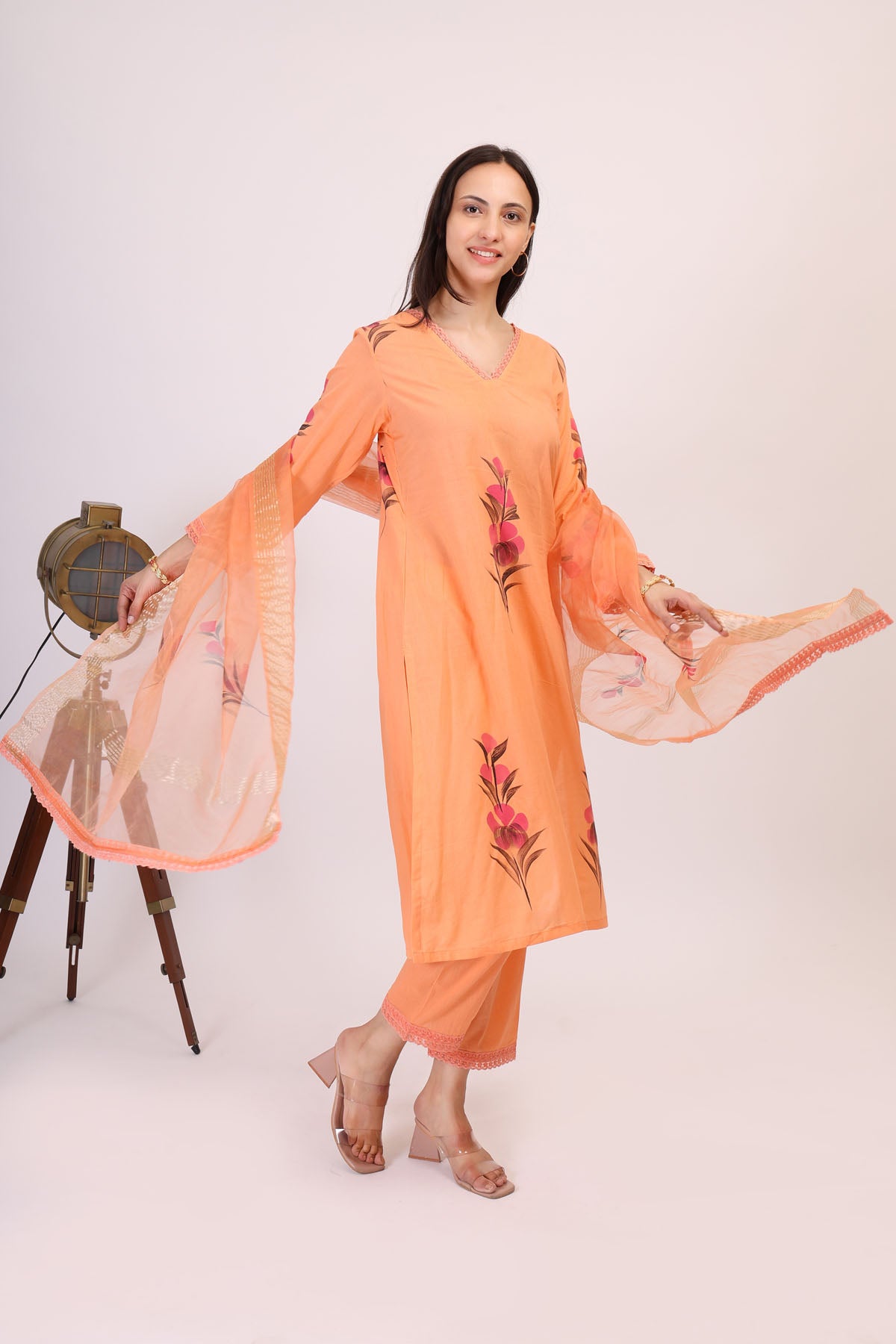 Hand Painted Orange Kurta Set