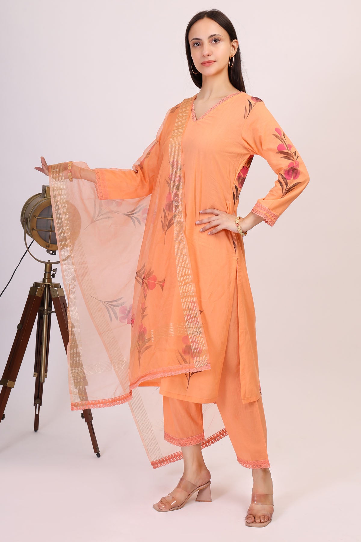 Hand Painted Orange Kurta Set