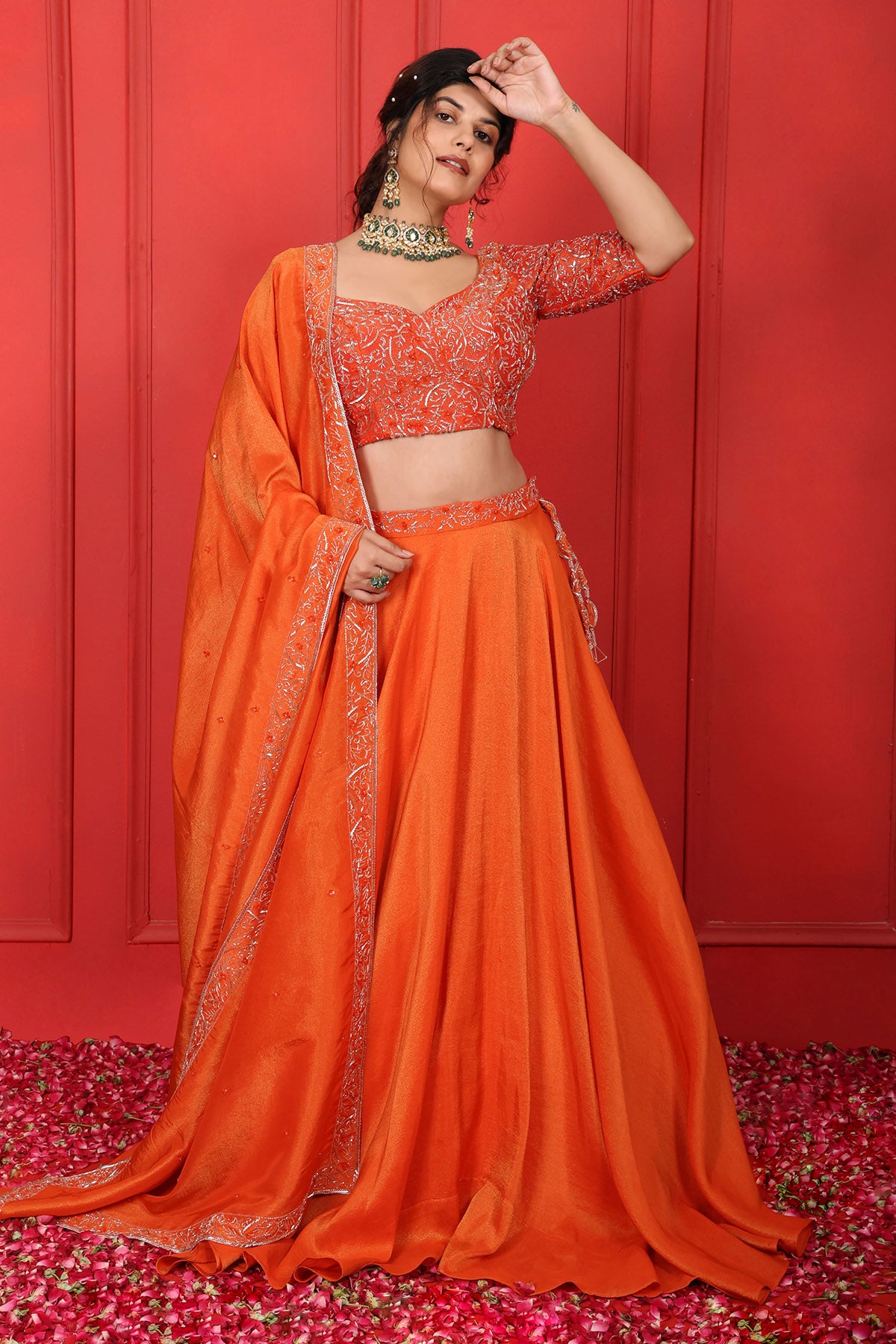 Orange Handwork Lehenga Set