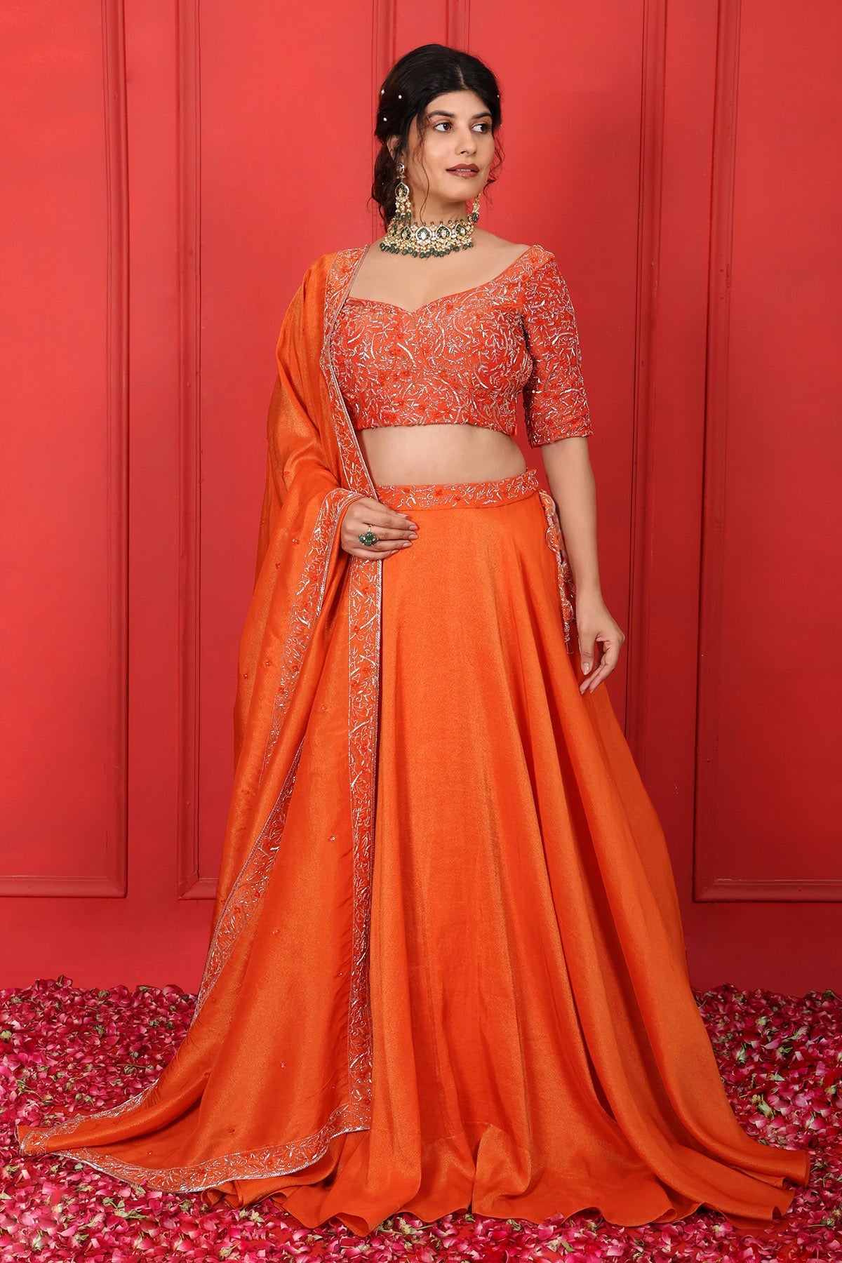 Buy Orange Handwork Lehenga Set by Namita Sharma for women online at ScrollnShops