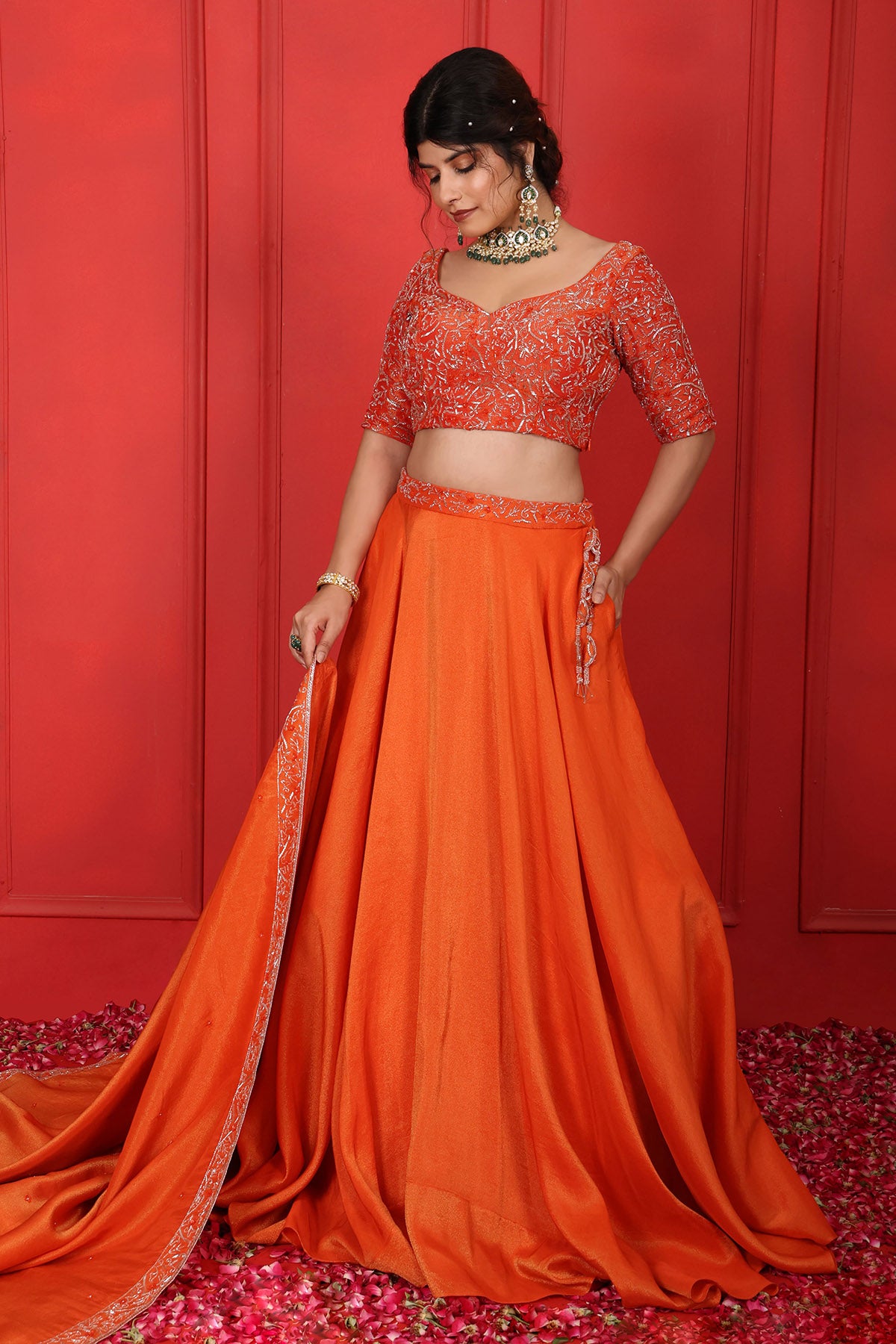 Orange Handwork Lehenga Set
