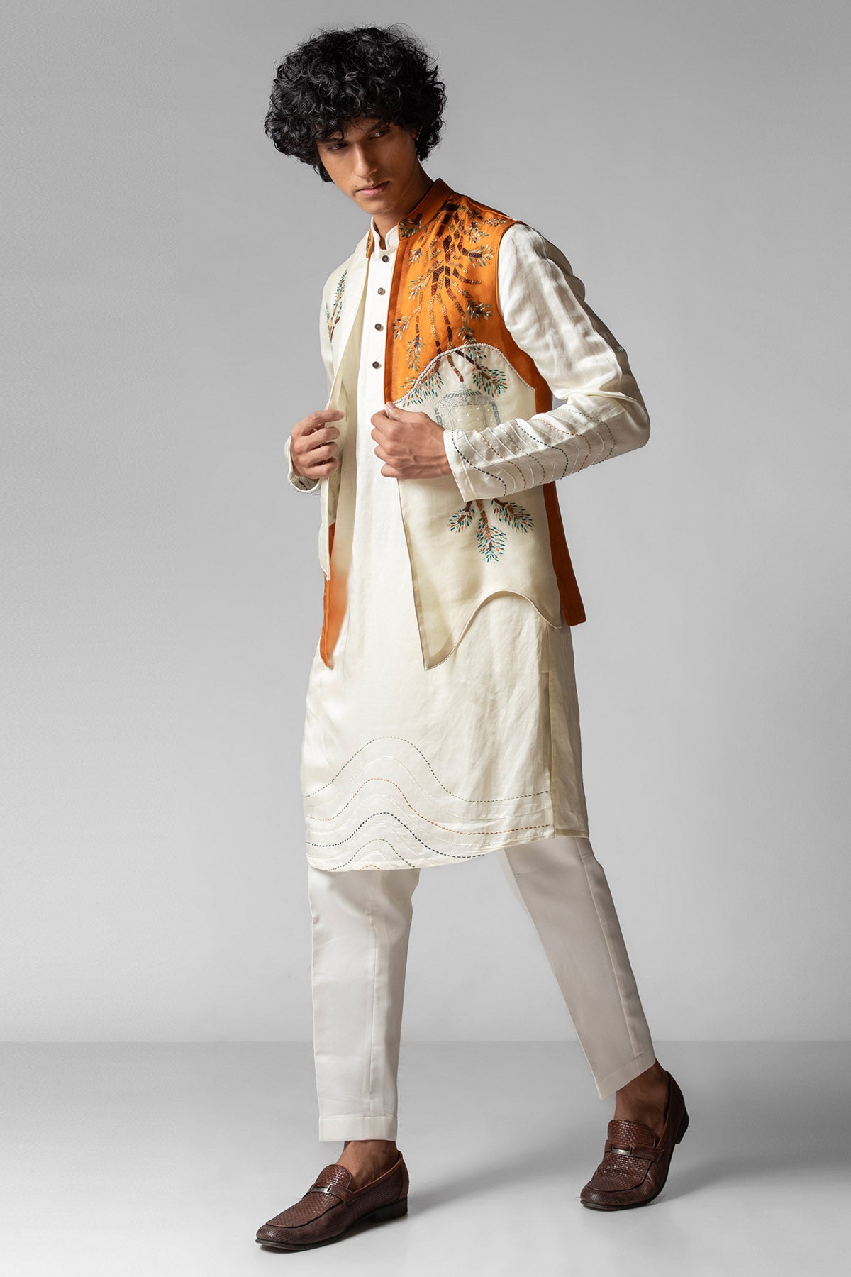 Orange & Ivory Resham Kurta Set