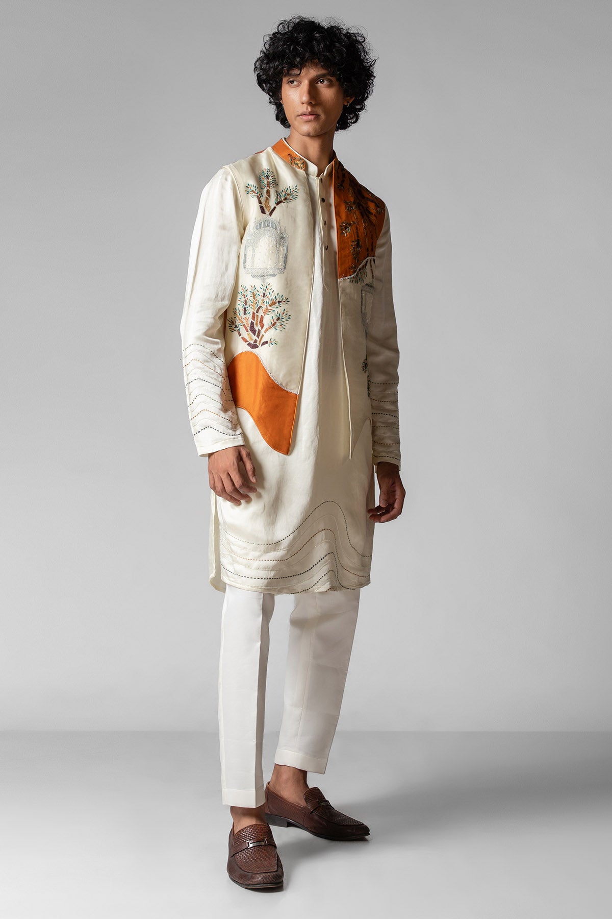 Orange & Ivory Resham Kurta Set