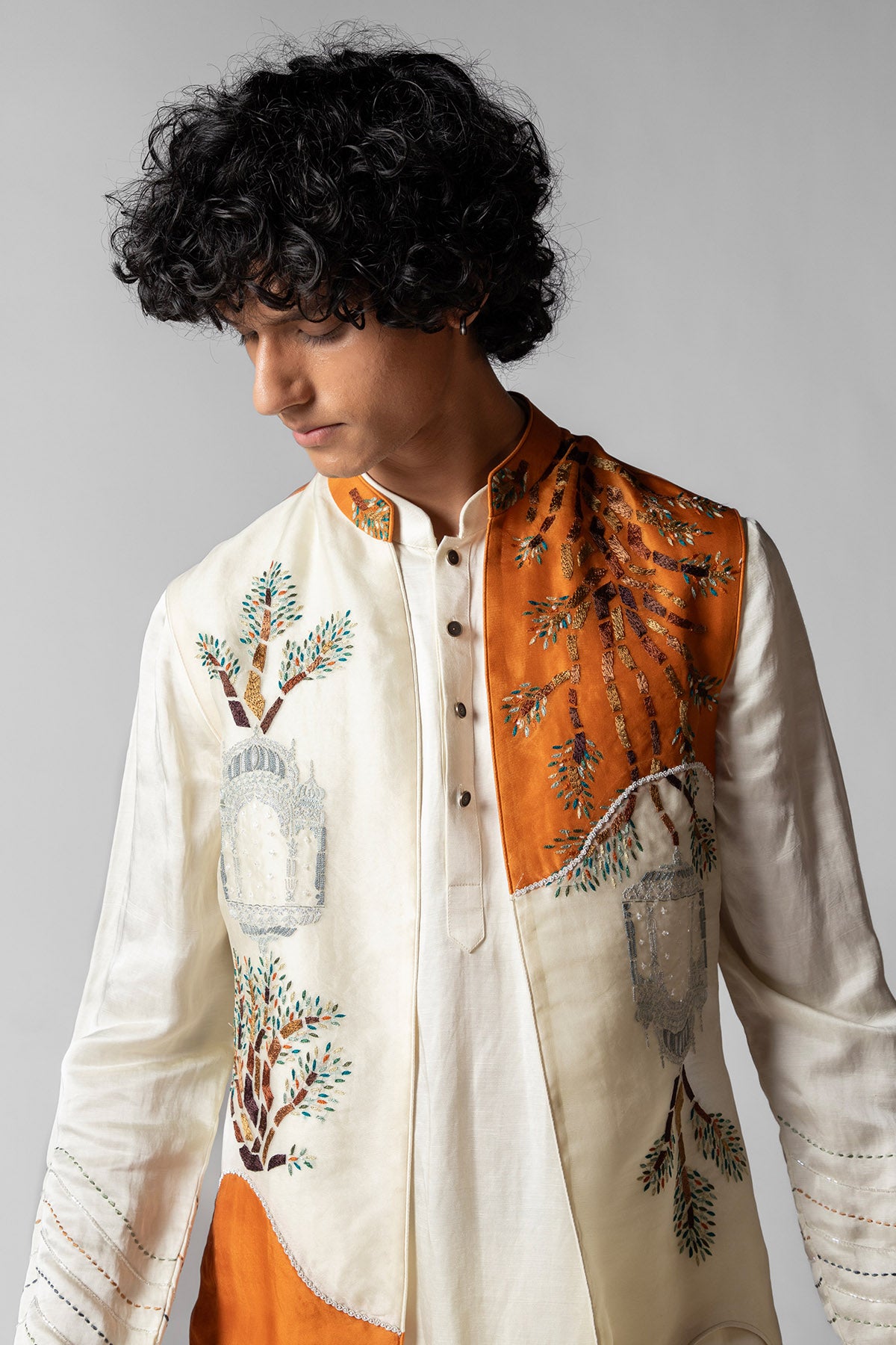 Orange & Ivory Resham Kurta Set