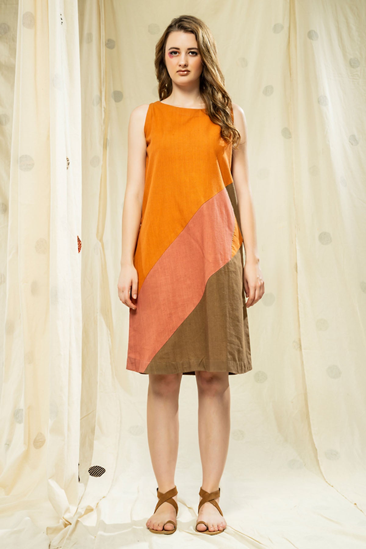 Buy Thread Game Orange Khadi Block Print Dress For Women online at ScrollnShops
