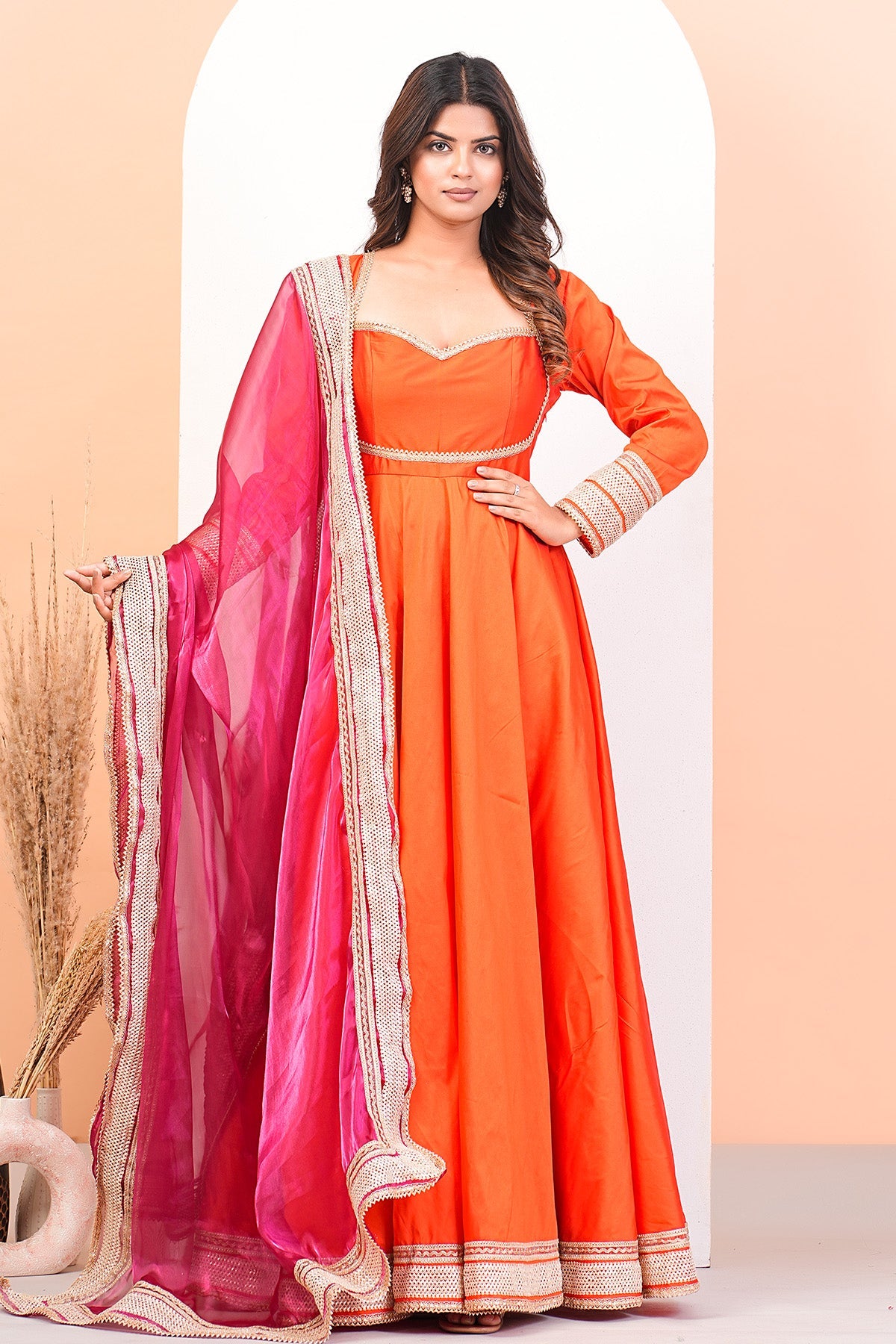 Buy Orange Lace Detail Anarkali Set by Namita Sharma for Women online at ScrollnShops