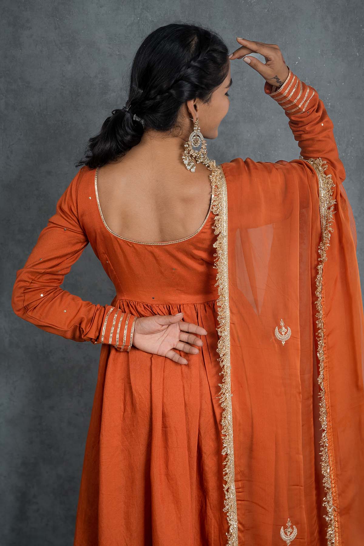 Orange Lace Embellished Dupatta