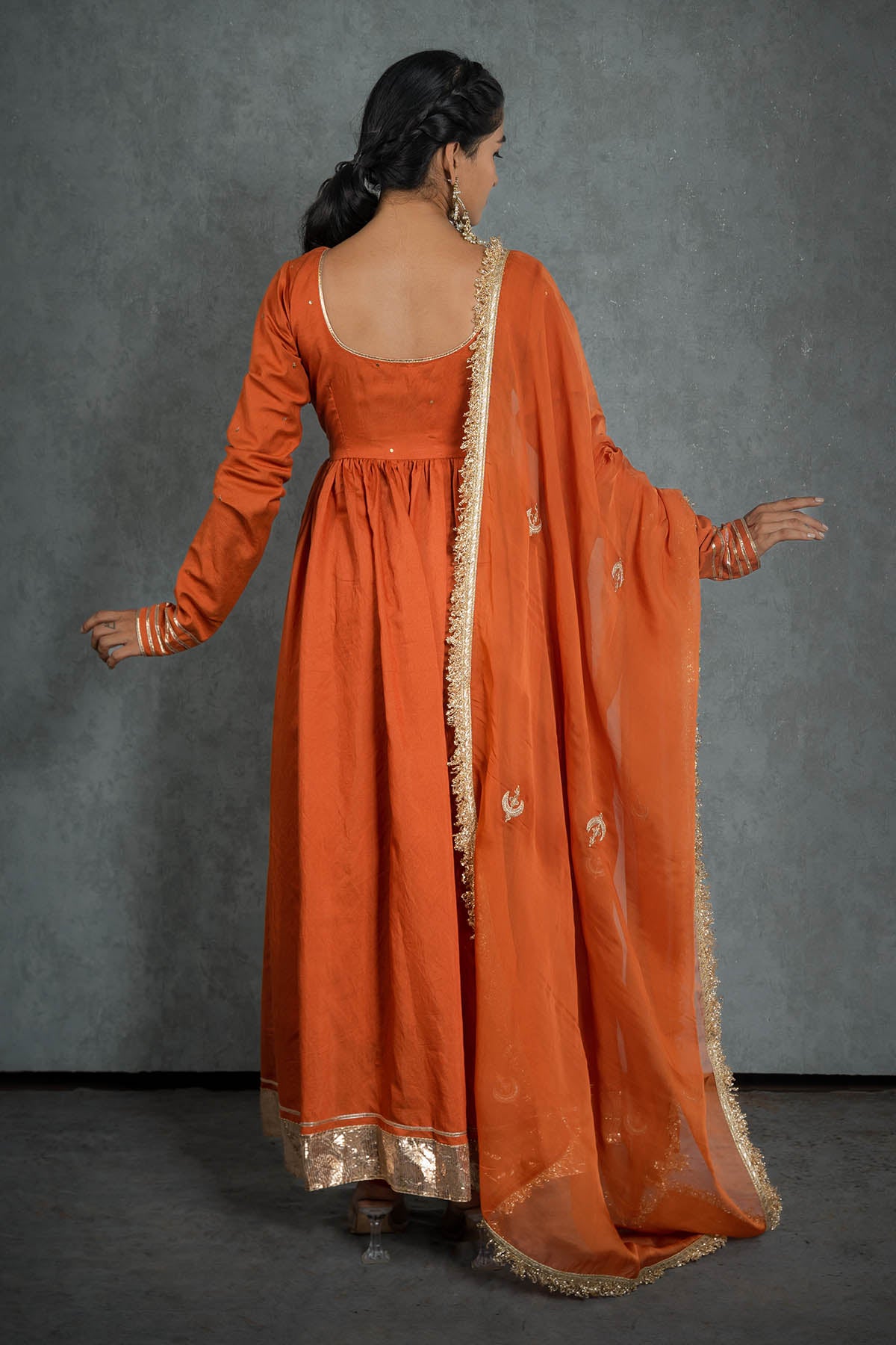 Orange Lace Embellished Dupatta