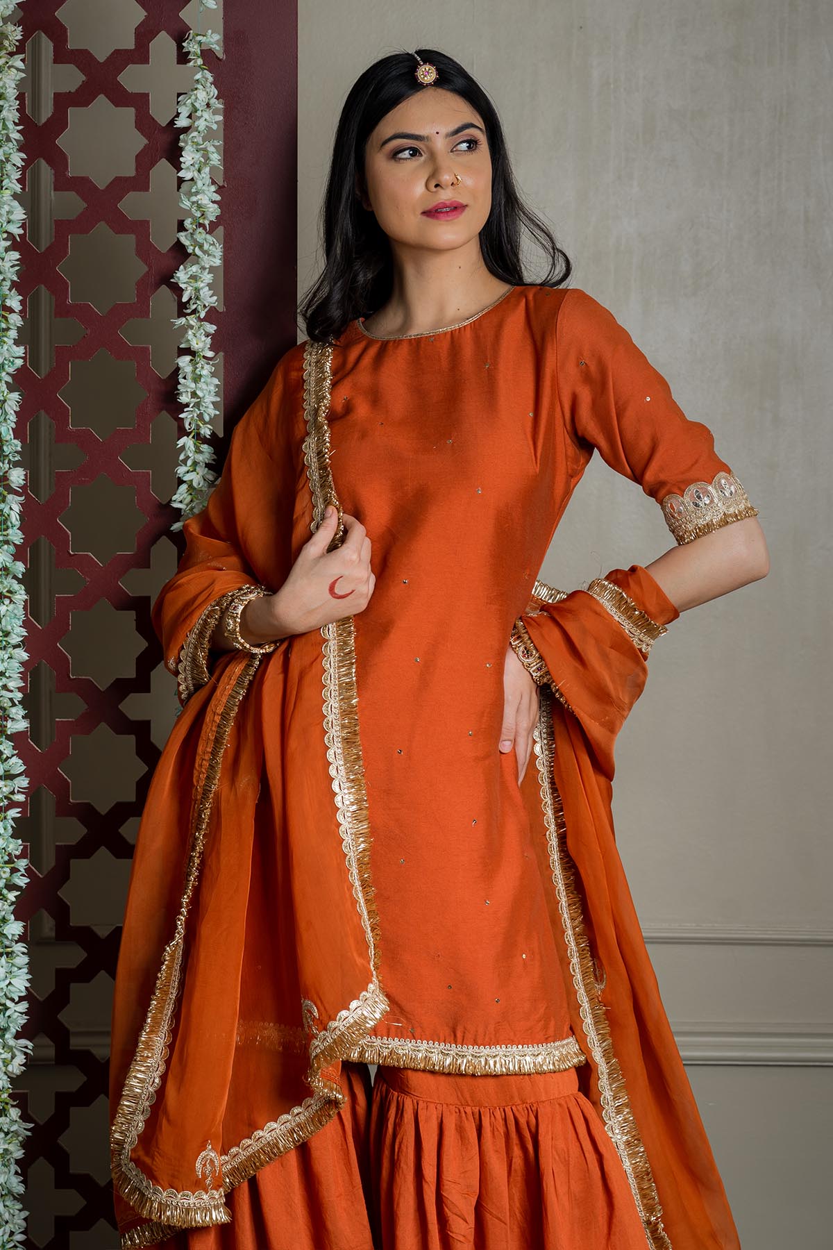 Orange Lacework Sharara Set
