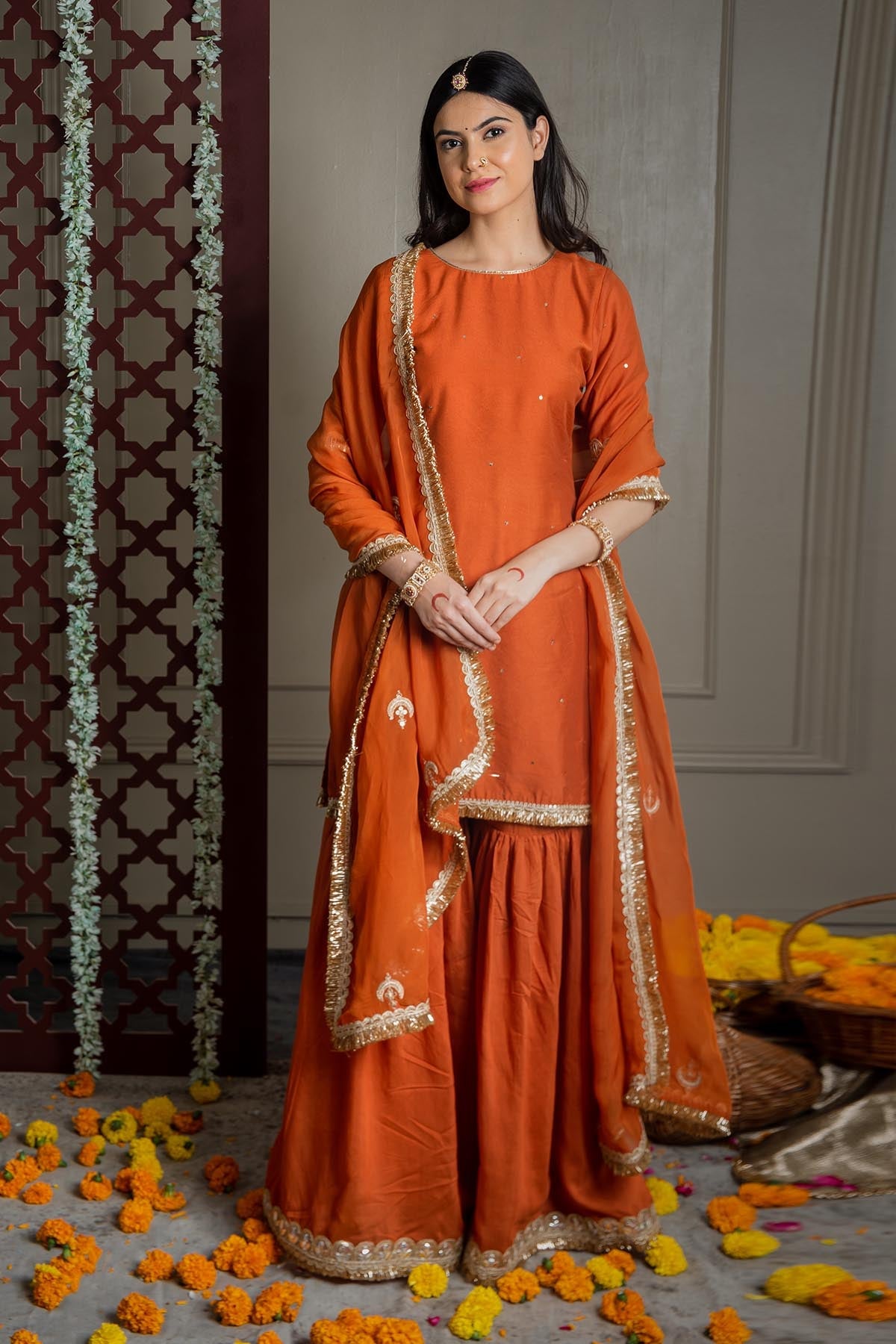 Buy Orange Lacework Sharara Set by Shop Gulmohar for women online at ScrollnShops