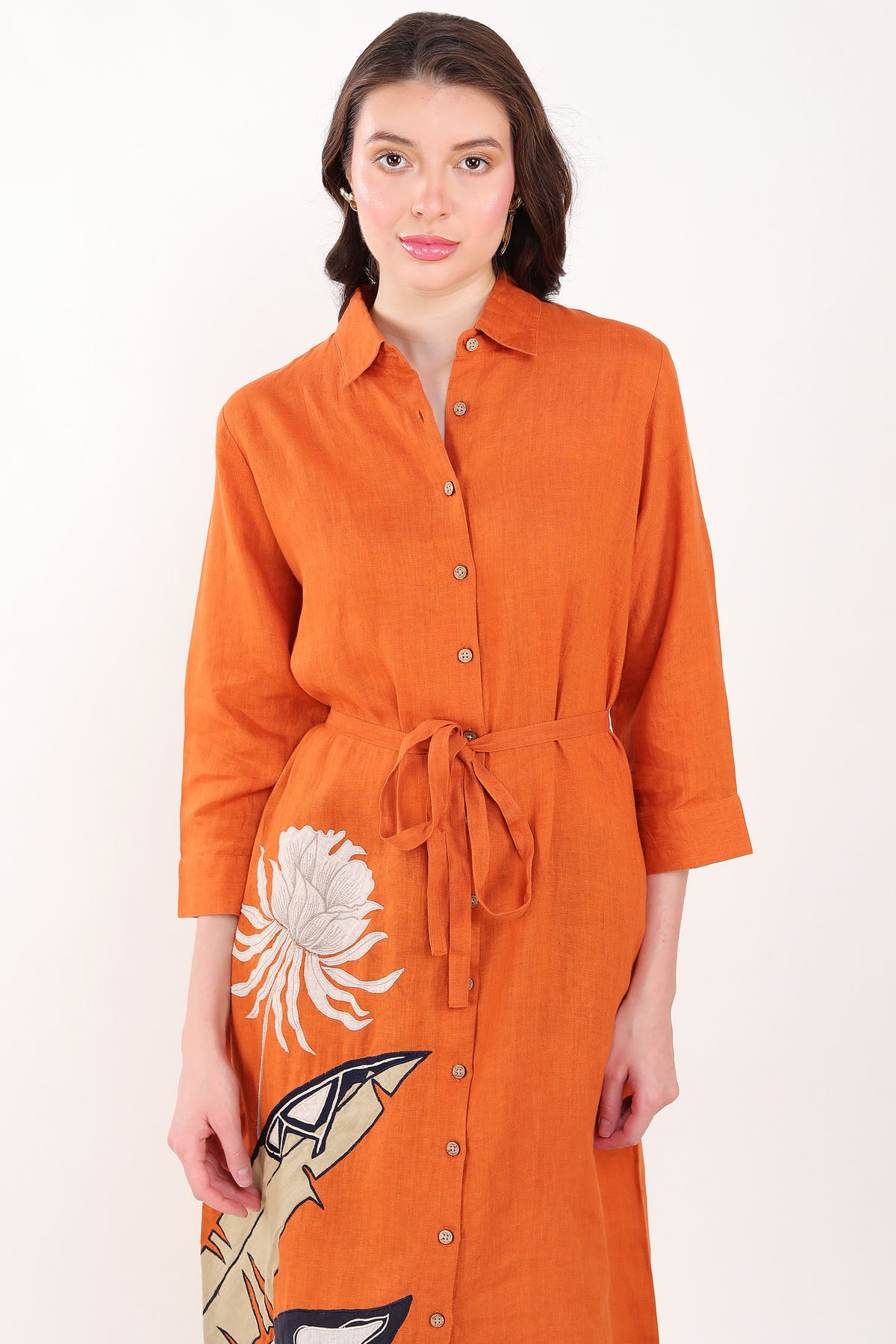 Orange Leaf Embroidered Dress