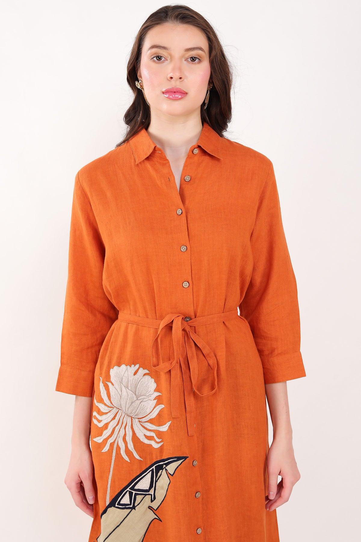Orange Leaf Embroidered Dress