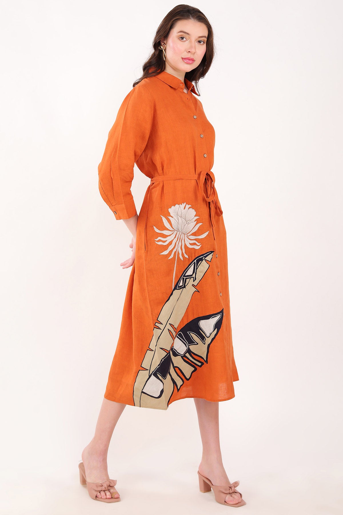 Orange Leaf Embroidered Dress