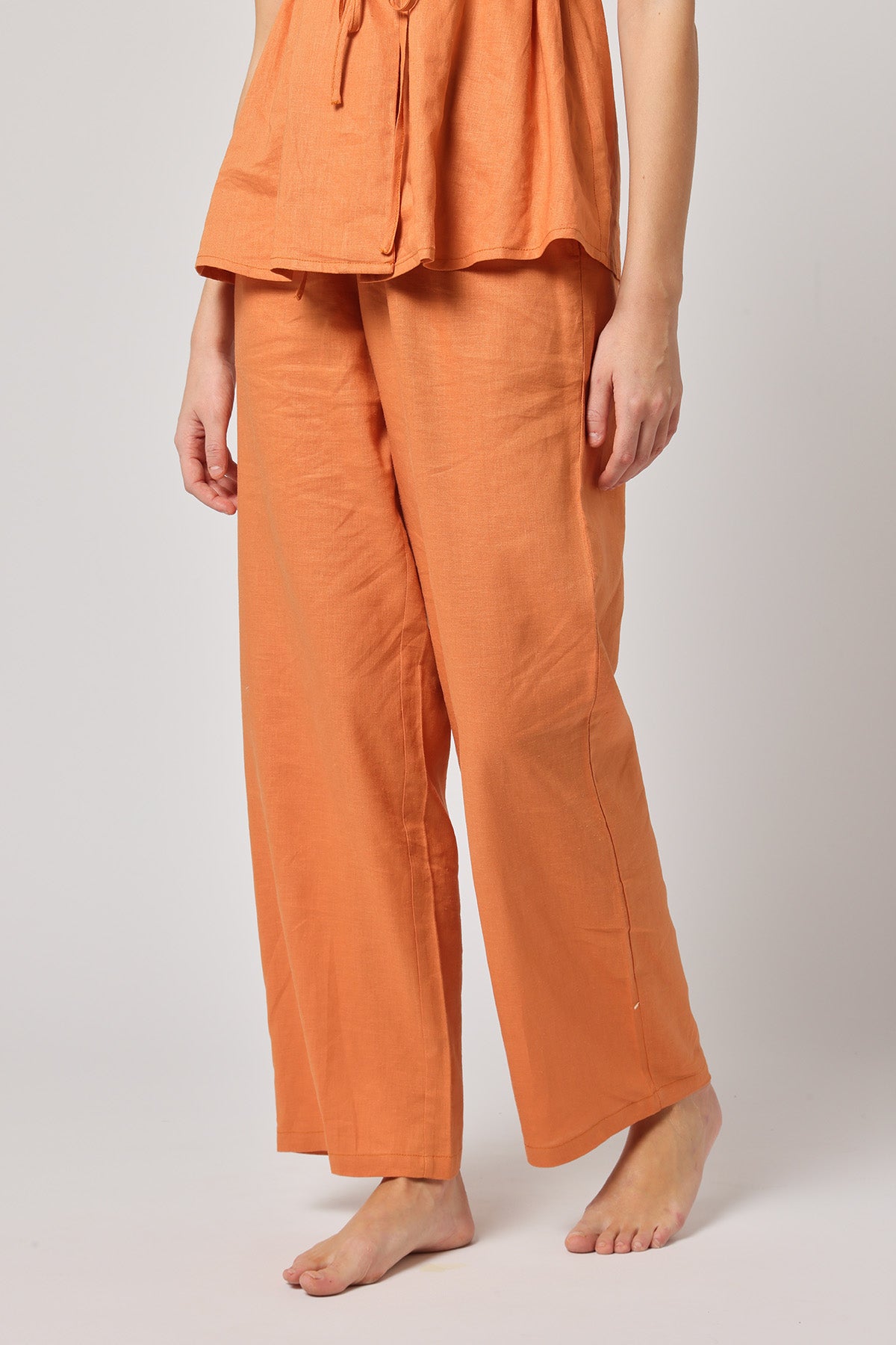 Orange Linen High-Waisted Pants