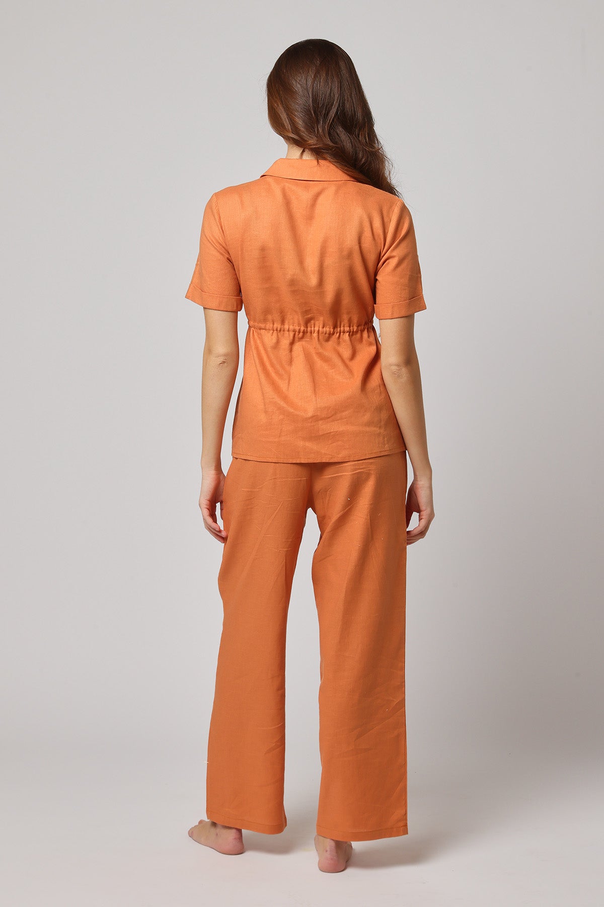 Orange Linen High-Waisted Pants